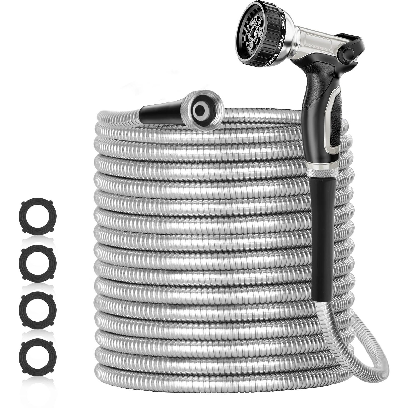 Specilite 75Ft 304 Stainless Steel Garden Hose Metal, Heavy Duty Water Hoses With Nozzles For Yard, Outdoor - Flexible, Never Kink & Tangle, Puncture Resistant