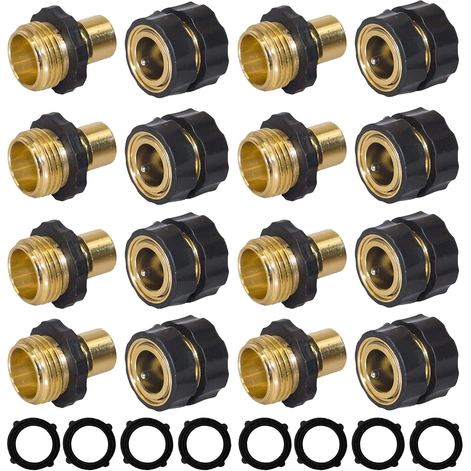 Hourleey Garden Hose Quick Connect, 3/4 Inch Male And Female Garden Hose Fitting Quick Connector (8 Sets)