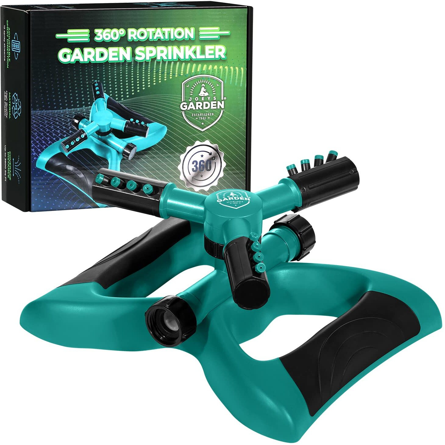 Joeys Rotating Garden Sprinkler For Large Area Coverage, Lawn And Yard Sprinklers