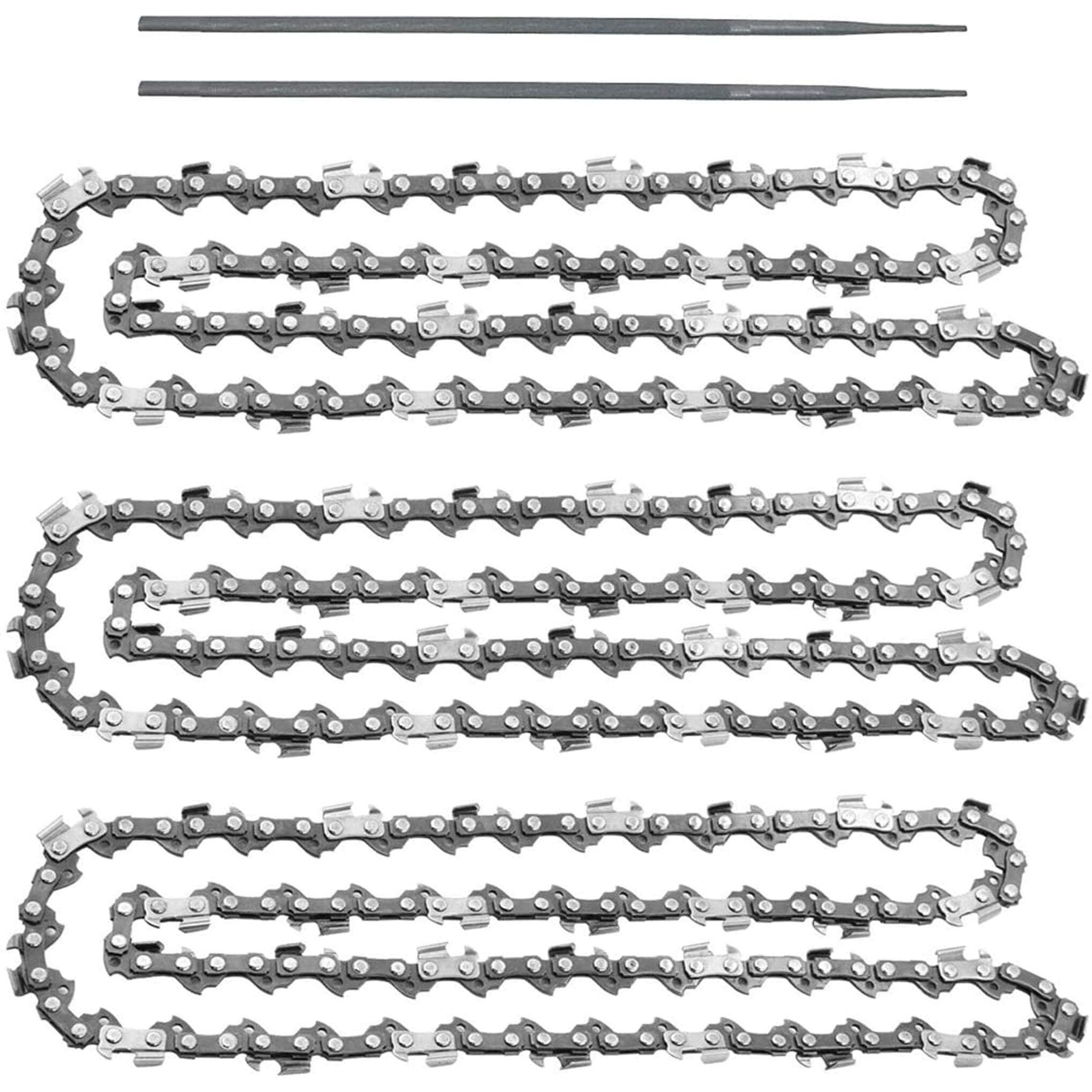 (3 Pack) 20-Inch Chainsaw Chain-3/8"" Pitch .050"" Gauge 72 Drive Links With 2 Bonus Sharpening Files Heavy Duty Carbon Steel Chains Fit Most Major Chainsaw Brands