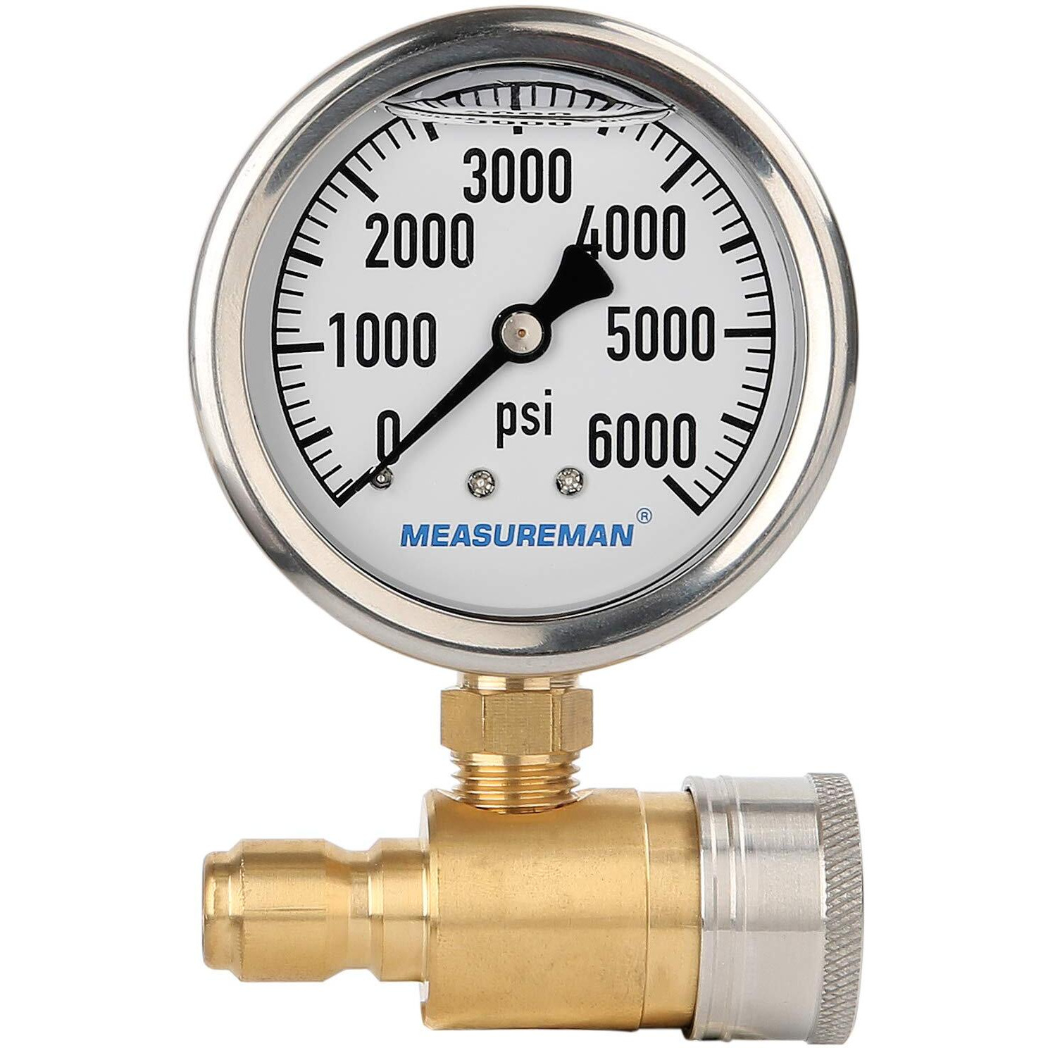 Measureman 2-1/2"" Pressure Washer Gauge, Pressure Gauge Kit, 3/8 Inch Quick Connect, 0-6000 Psi, Glycerin Filled