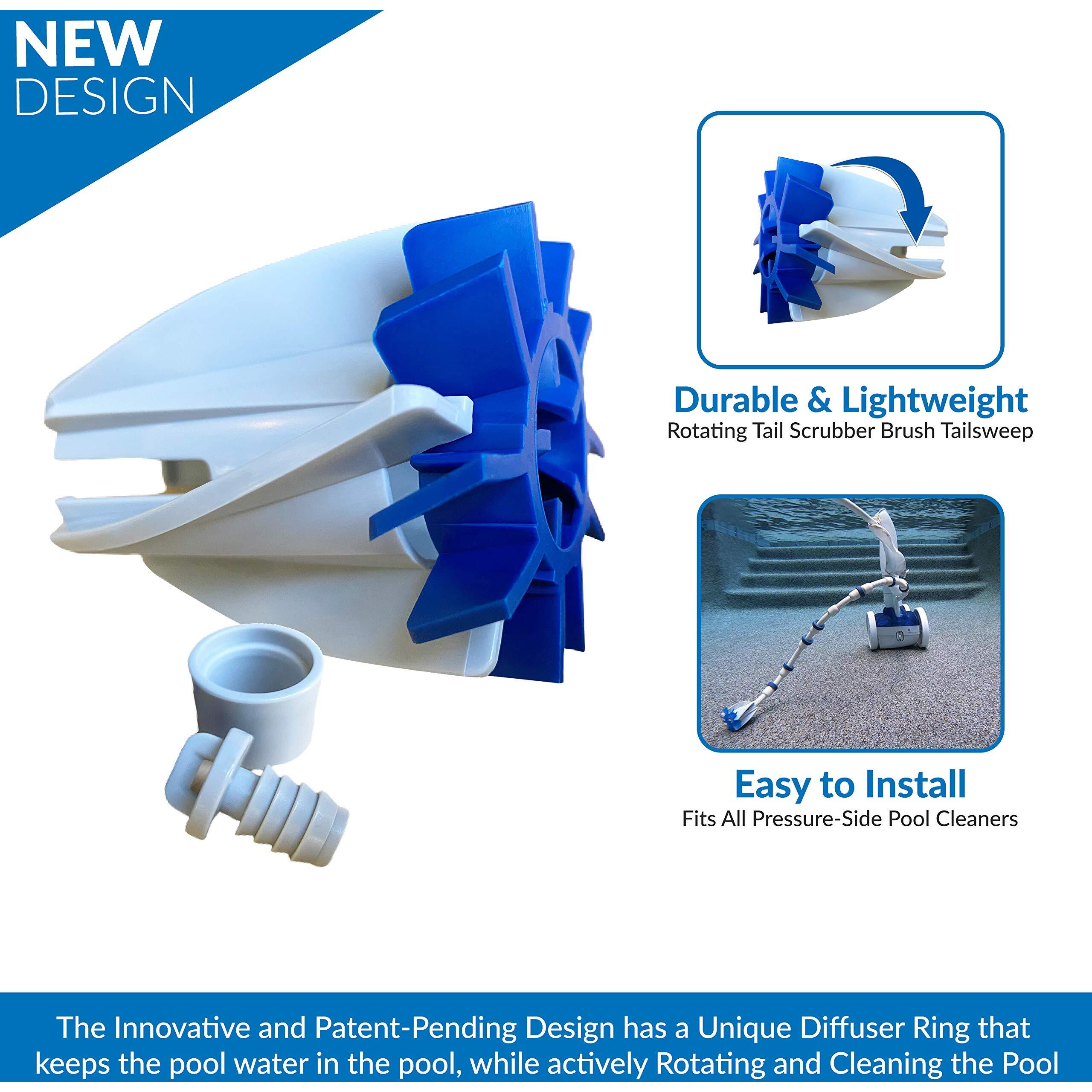 Swasher - No Spray - Pool Cleaner Tail Scrubber For Polaris/Pentair - No Foam To Replace - Durable Lightweight Rotating Tailsweep + Heavy Duty Wear Ring