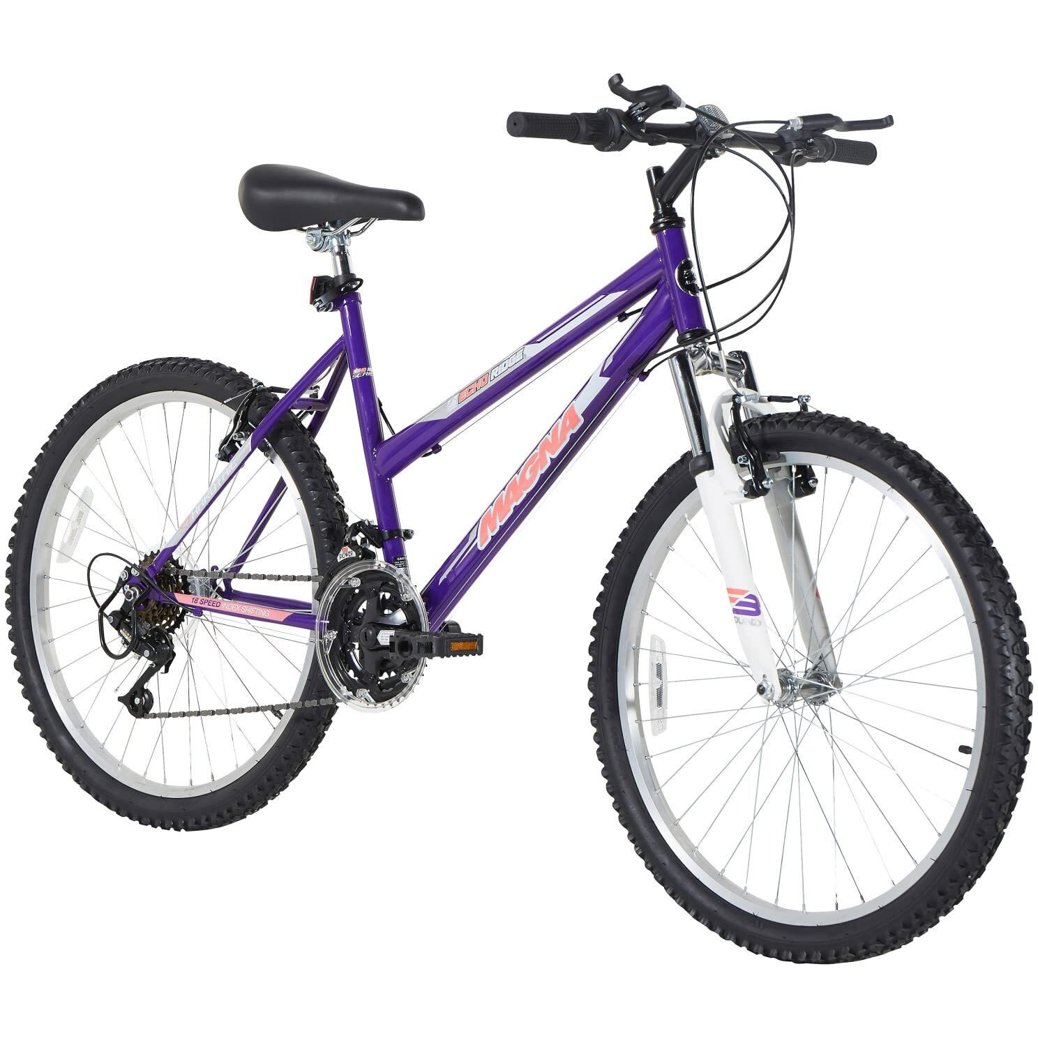 Dynacraft Hardtail Echo Ridge Mountain Bike Girls 24 Inch Wheels With 18 Speed Grip Shifter And Dual Handbrakes In Puple
