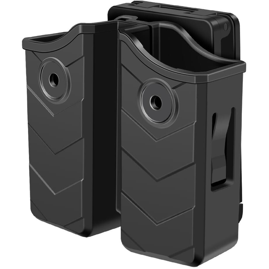 Hqda Double Magazine Pouch, 9Mm .40 Double Mag Pouch Fits Glock 17 19 23 43 Adjustable Retention Double Stack Mag. Holder For Taurus Cz S&W Sig Sauer Beretta H&K Colt Browning Springfield Ruger Canik