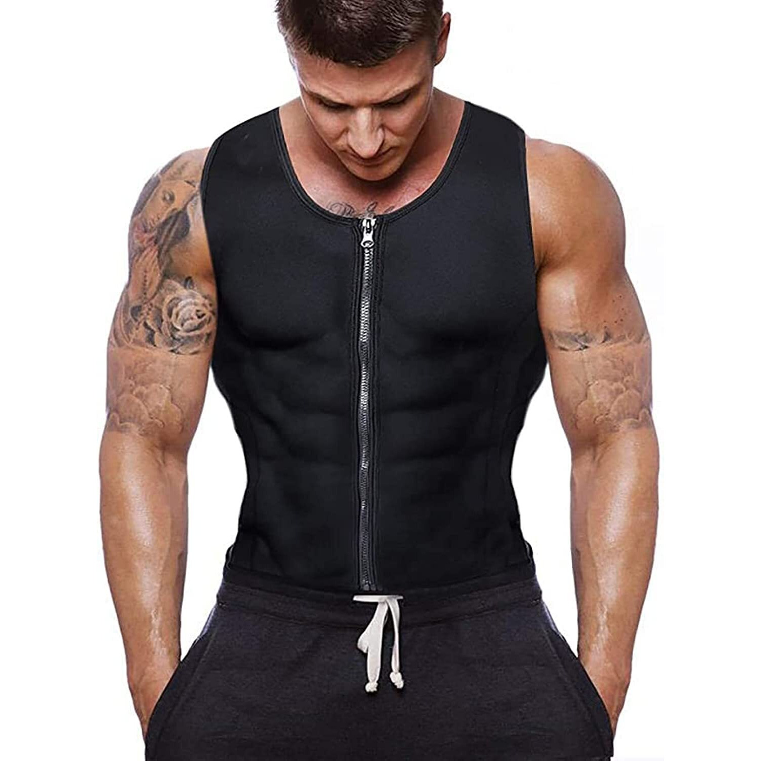 Gowhods Waist Trainer Sweat Vest For Men,Hot Neoprene Sauna Tank Top Vest With Zipper,Gym Workout Suit