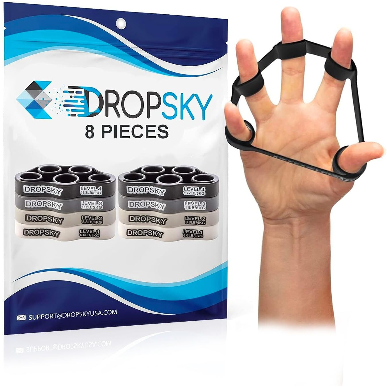 Finger Strengthener, Hand Grip Strengthener [8Pcs]-Finger And Hand Gripper, Grip Strength Trainer, Hand Exerciser, Stretcher- Improve Grips Performance (4 Levels 6.6Lb, 8.8Lb, 11Lb, 13.2Lb)