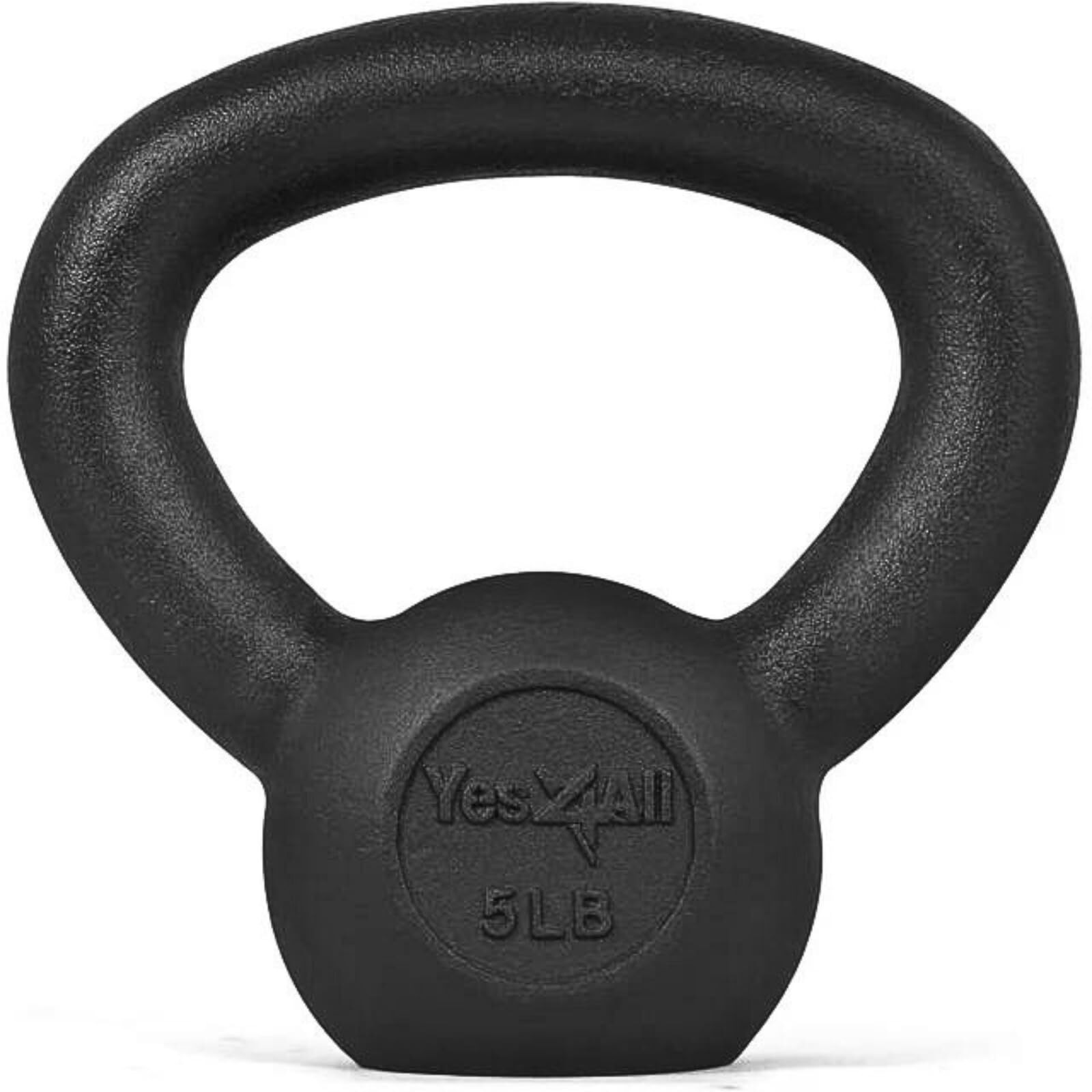 Yes4All Solid Cast Iron Kettlebell Weight - Great For Full Body Workout And Strength Training - Kettlebell 5 Lbs (Black)