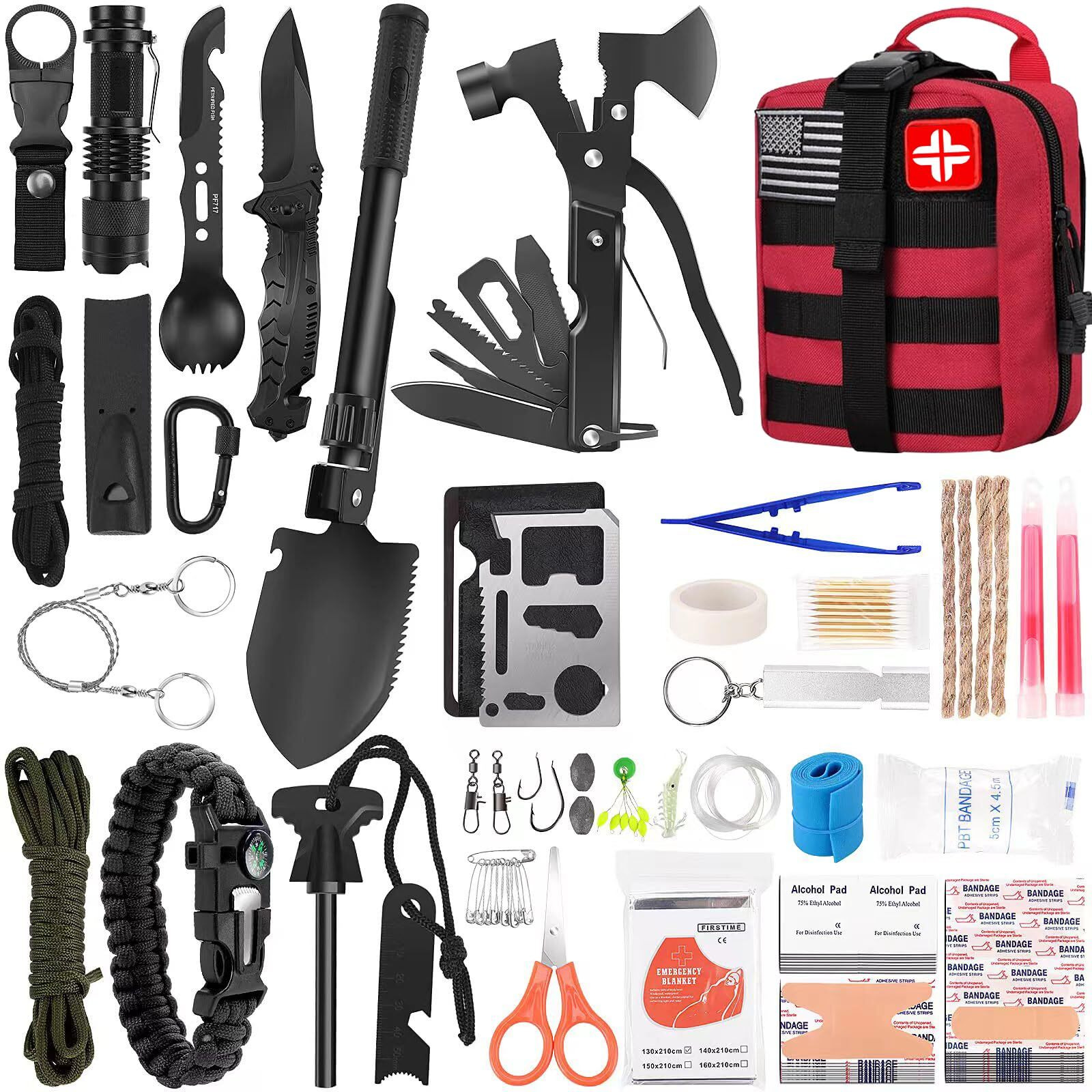 Luxmom Survival Kit And First Aid Kit, 142Pcs Professional Survival Gear And Equipment With Molle Pouch, For Men Camping Outdoor Adventure/Gifts For Men Dad Christmas