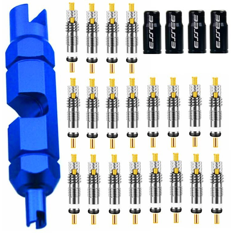 20 Pieces Presta Valve Core 4 Pieces Alloy Presta Valve Caps With Alloy Valve Core Remover Tool For Tubeless Road Mtb Bike, Stan's, Vittoria, Continental, Kenda And More