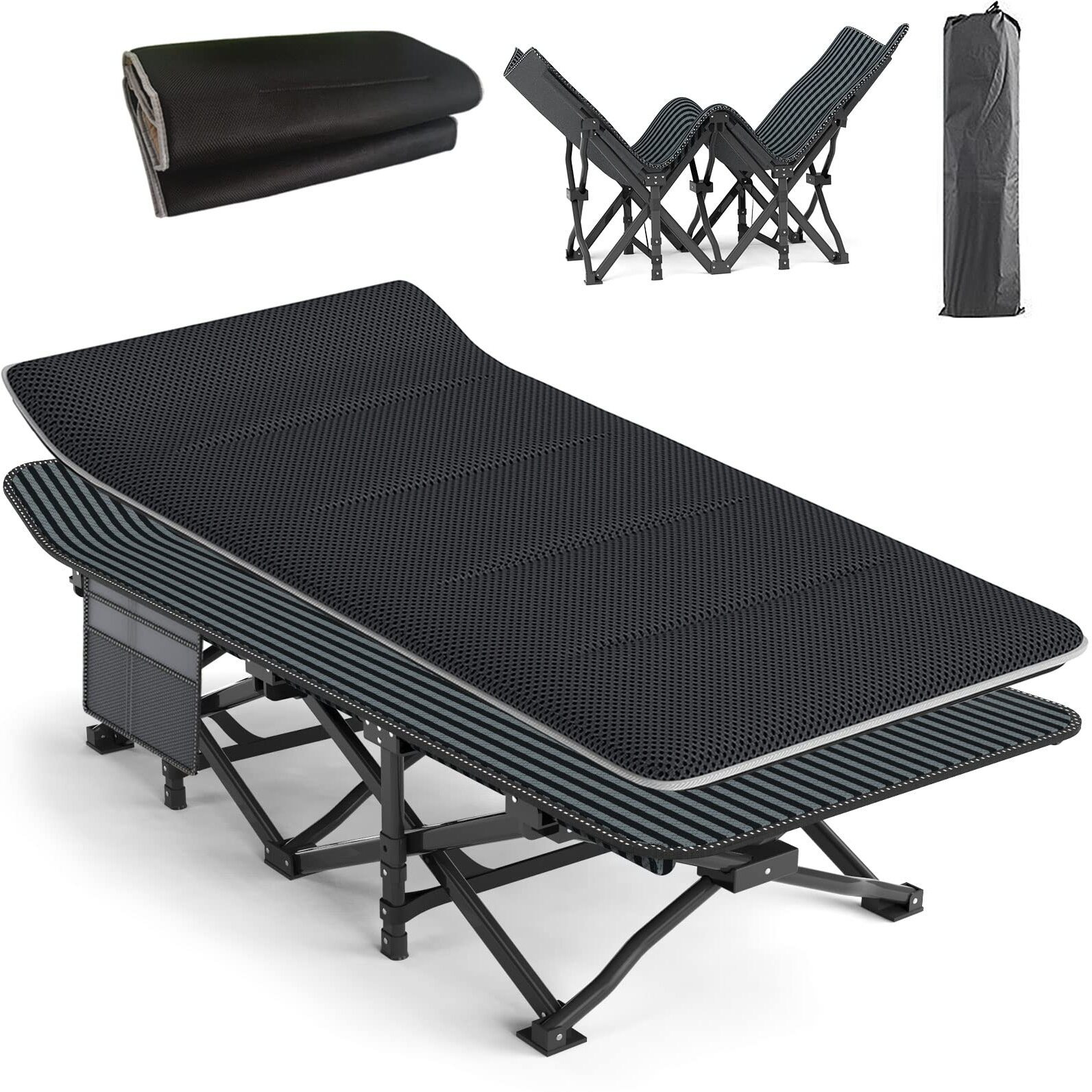 Atorpok Camping Cot For Adults With Cushion Comfortable, Tent Folding Cot For Sleeping, Lightweight Folding Bed With Carry Bag Supports 450 Lbs