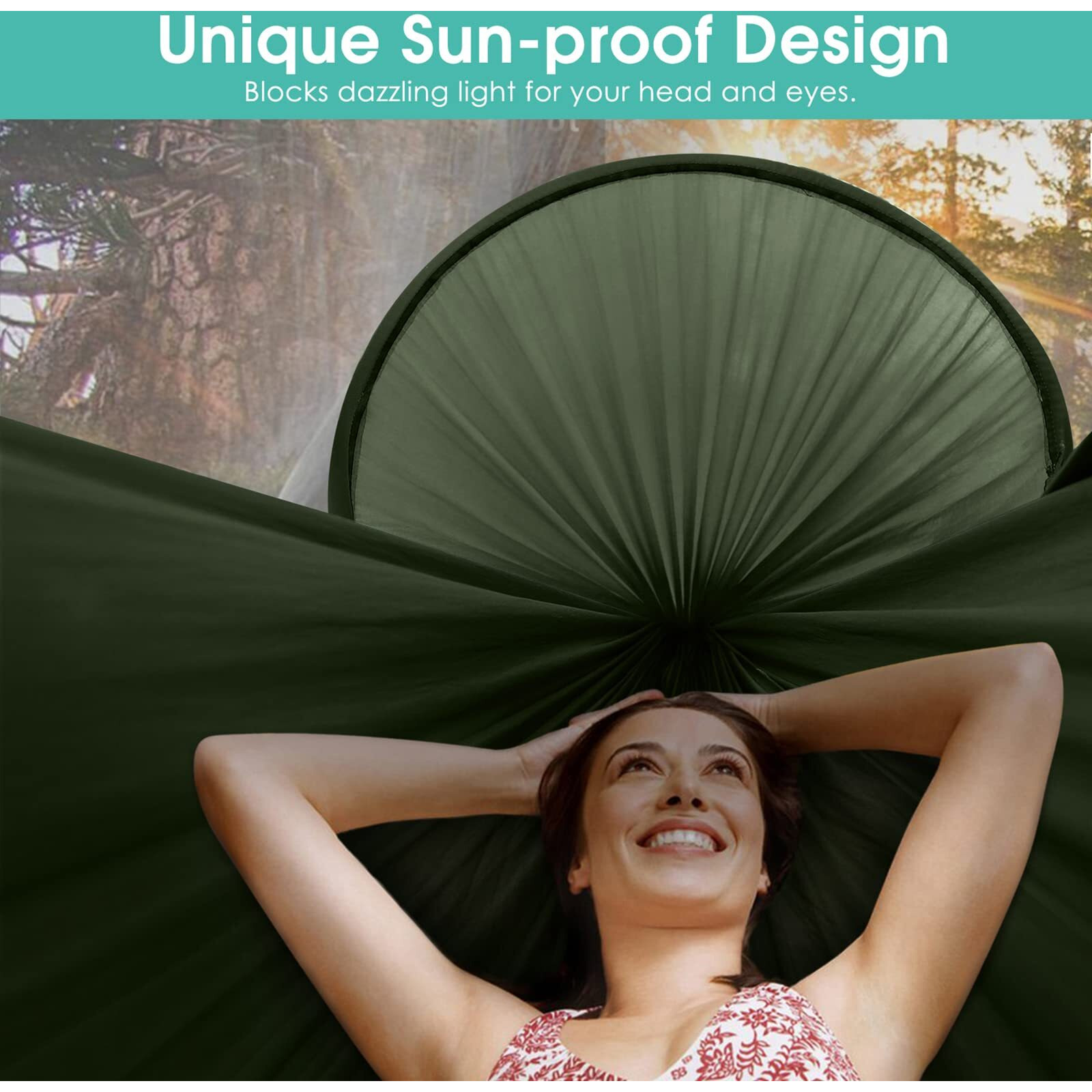 G4Free Large Camping Hammock With Mosquito Net 2 Person Pop-Up Parachute Lightweight Hanging Hammocks Tree Straps Swing Bed For Outdoor Backpacking Backyard Hiking (New Army Green)