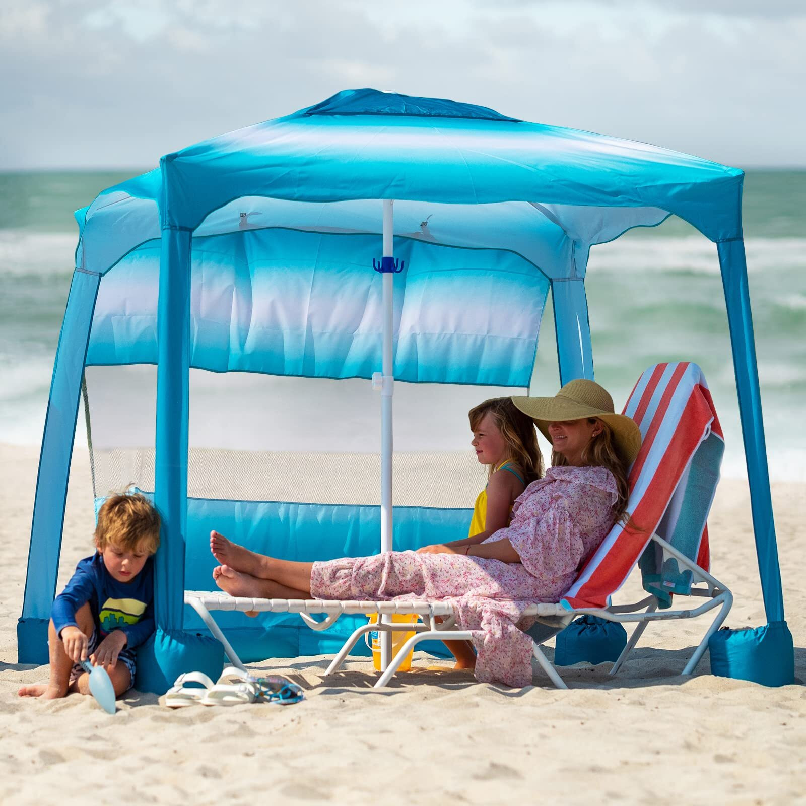 Ammsun Beach Cabana, 6.2 '  6.2 ' Beach Canopy, Easy Set Up And Take Down, Cabana Tent With Sand Pockets, Instant Sun Shade With Side Wall, Sky Blue