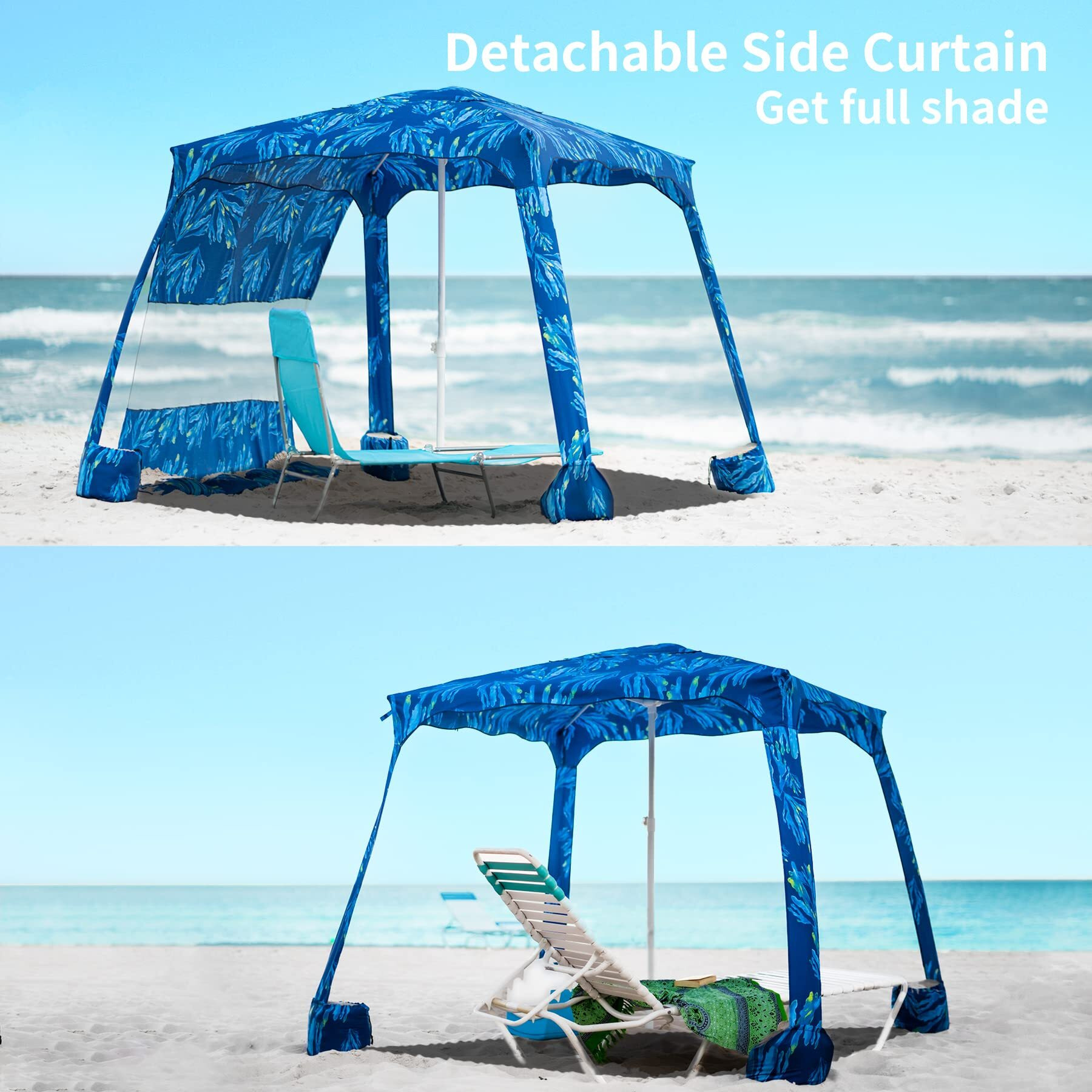 Ammsun Beach Cabana, 6.2 '  6.2 ' Beach Canopy, Easy Set Up And Take Down, Cabana Tent With Sand Pockets, Instant Sun Shade With Side Wall, Blue Paint
