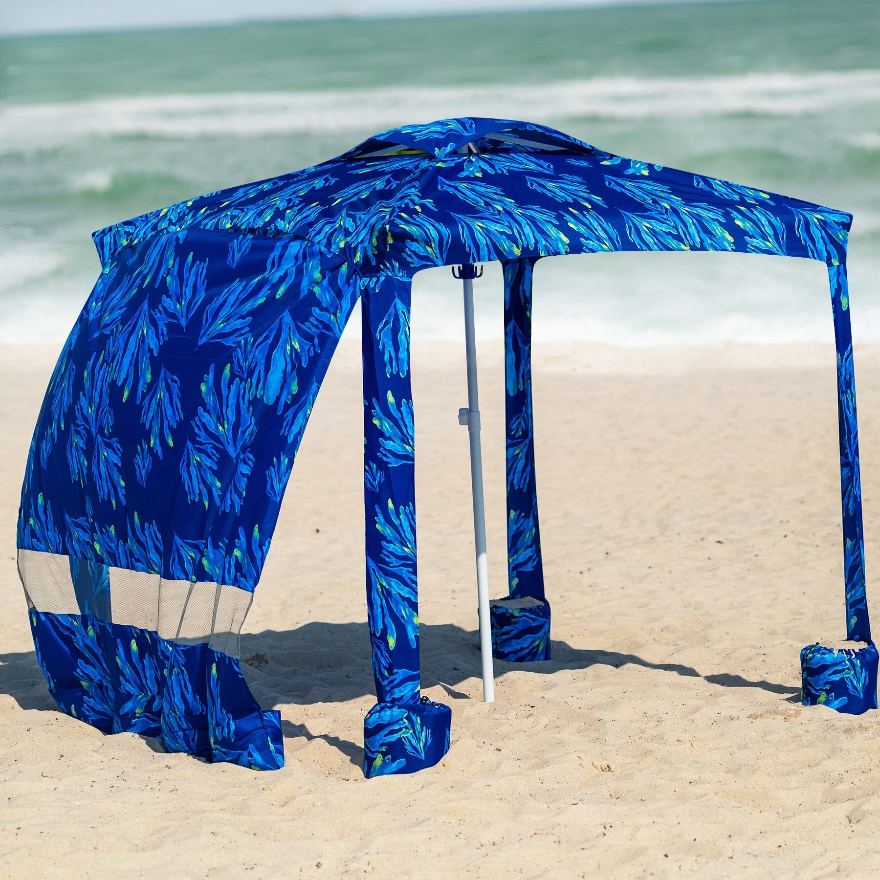Ammsun Beach Cabana, 6.2 '  6.2 ' Beach Canopy, Easy Set Up And Take Down, Cabana Tent With Sand Pockets, Instant Sun Shade With Side Wall, Blue Paint
