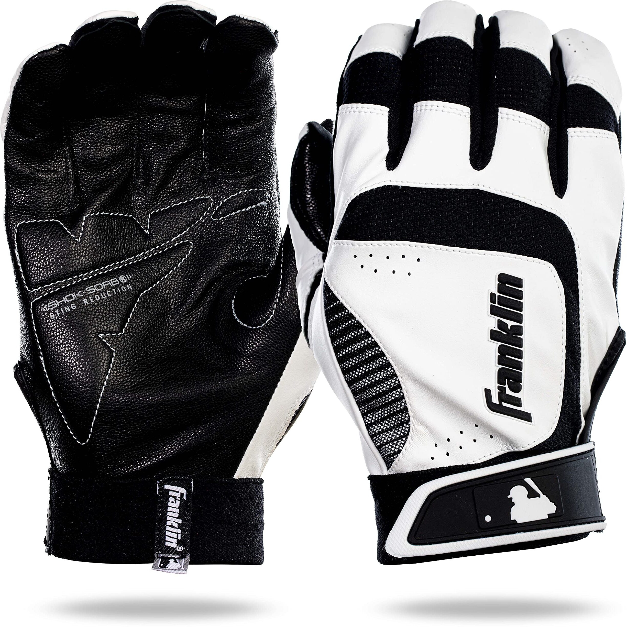 Franklin Sports Mlb Adult Shok-Sorb Neo Batting Gloves, White/Black, Large