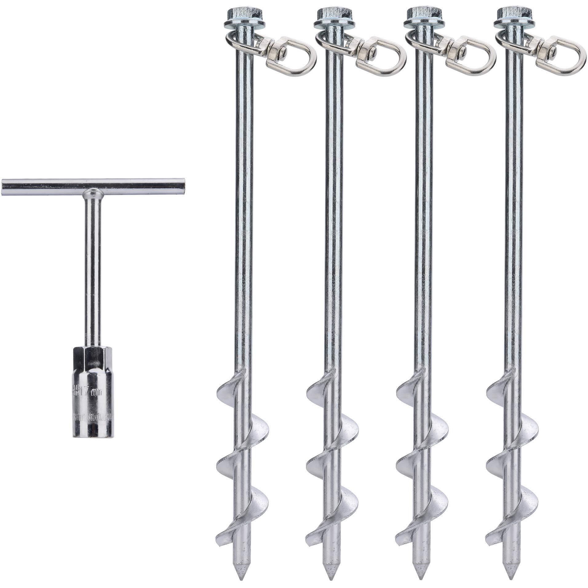 Ground Anchors Screw In - 12 Inch Set Of 4 - Tent Stakes Heavy Duty - Trampoline Anchor Kit - Earth Anchor - Swing Set Anchors For Metal Swing Set - Trampoline Stakes Anchors High Wind