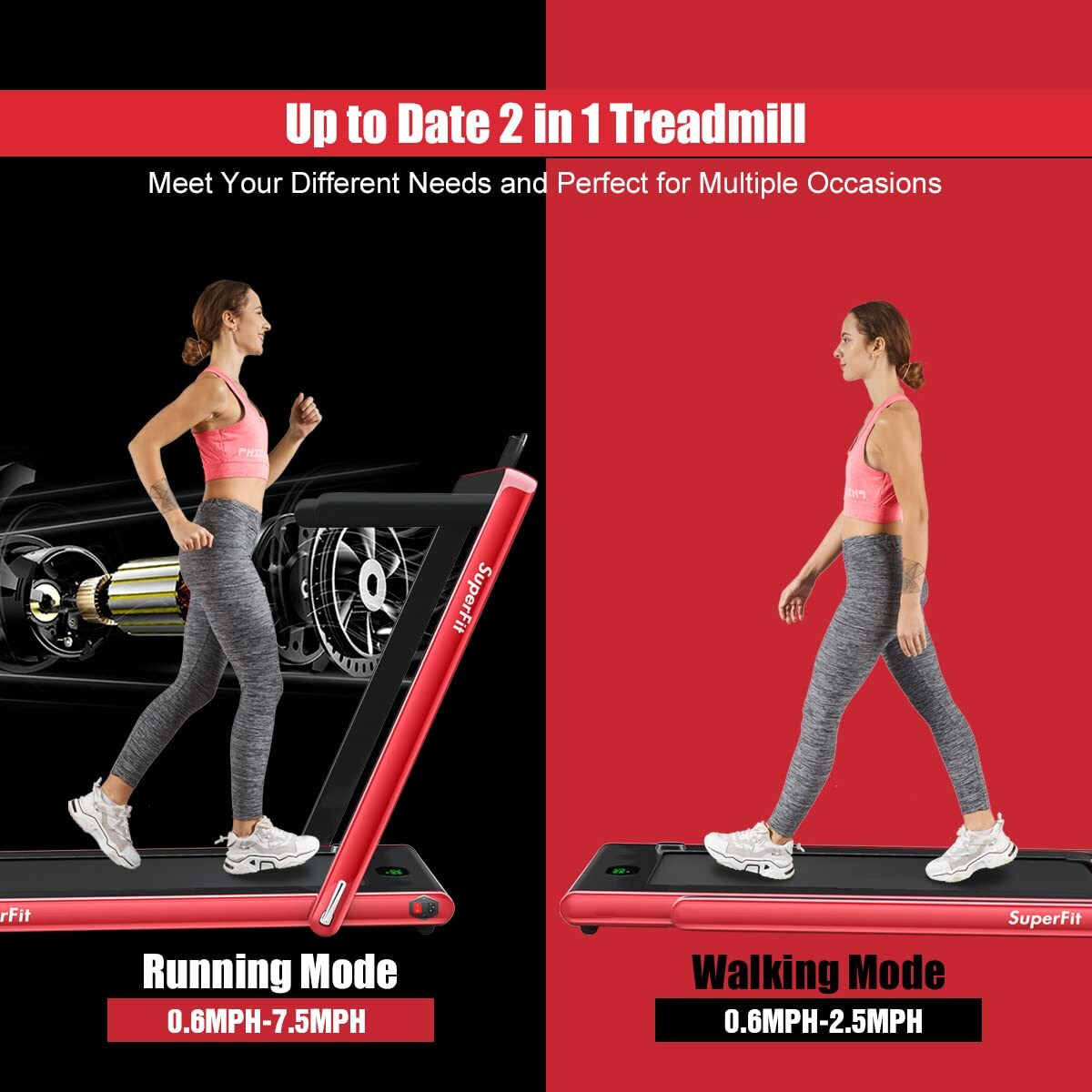 Goplus 2 In 1 Folding Treadmill, 2.25Hp Superfit Under Desk Electric Treadmill, Installation-Free With Blue Tooth Speaker, Remote Control, App Control And Led Display, Walking Jogging For Home Office