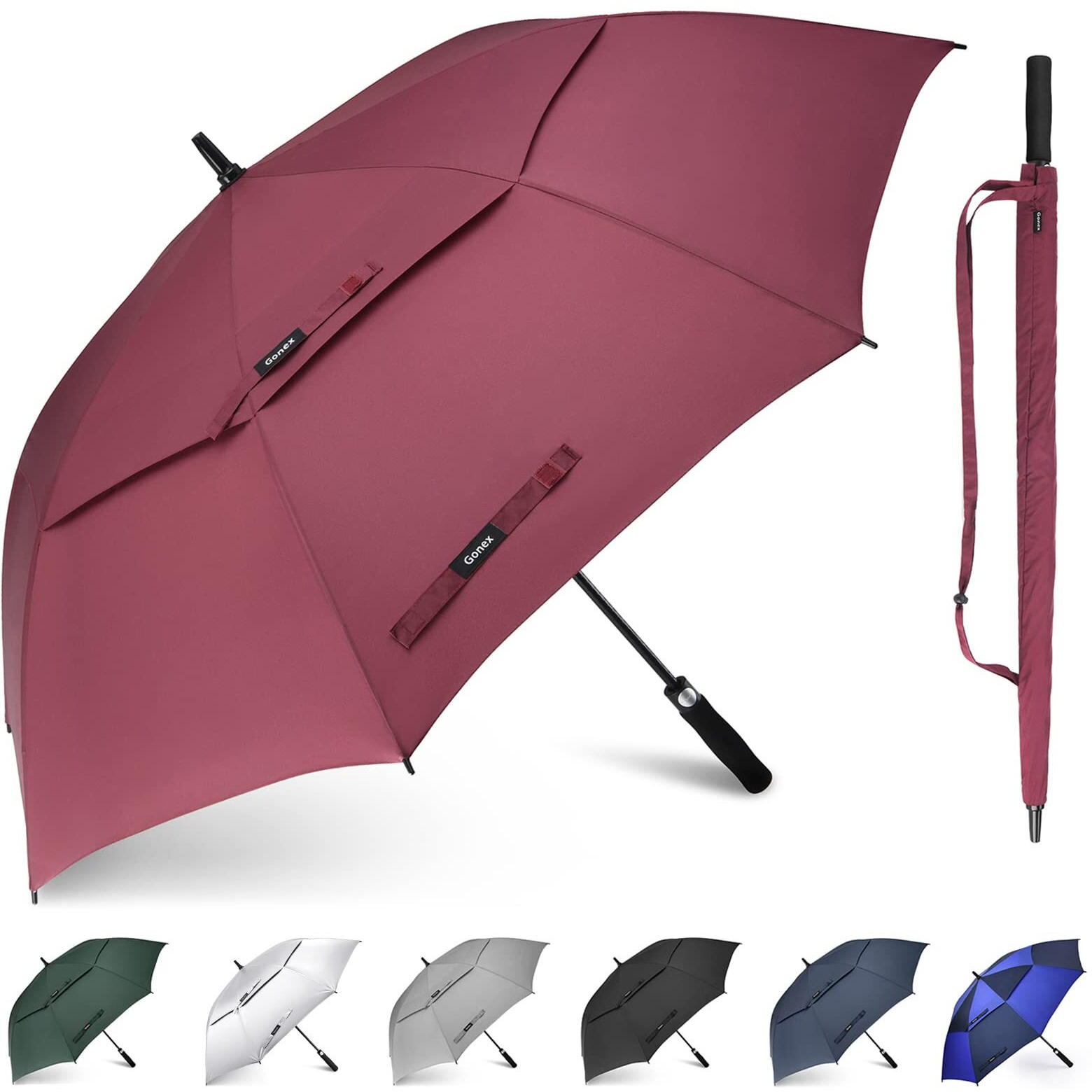 Gonex 68 Inch Extra Large Golf Umbrella, Automatic Open Travel Rain Umbrella With Windproof Water Resistant Double Canopy, Oversize Vented Umbrellas For 2-3 Men And Uv Protection, Wine