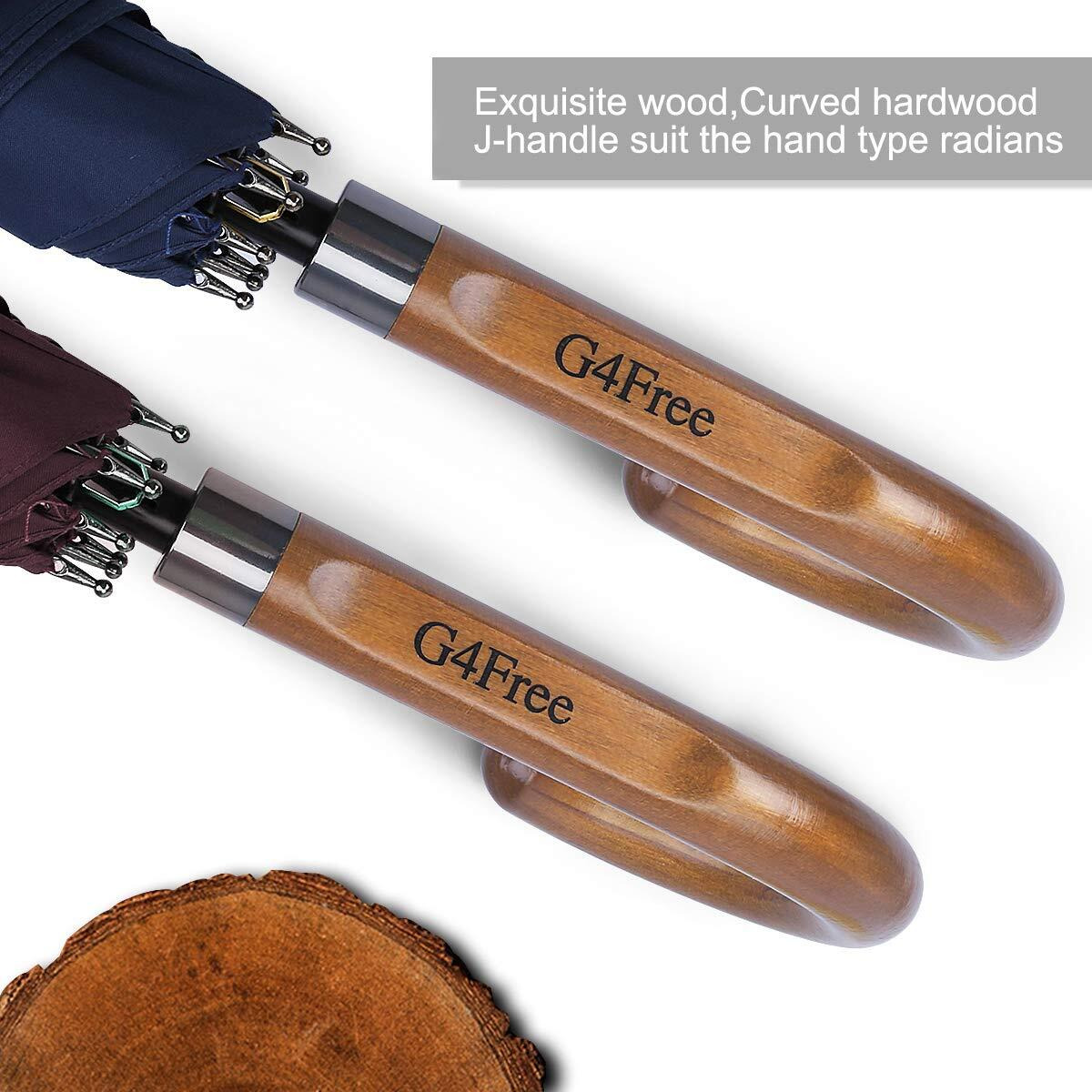 G4Free 52/62Inch Wooden J Handle Golf Umbrella Windproof Classic Stick Wedding Cane Umbrellas, Auto Open Cane Hook Handle
