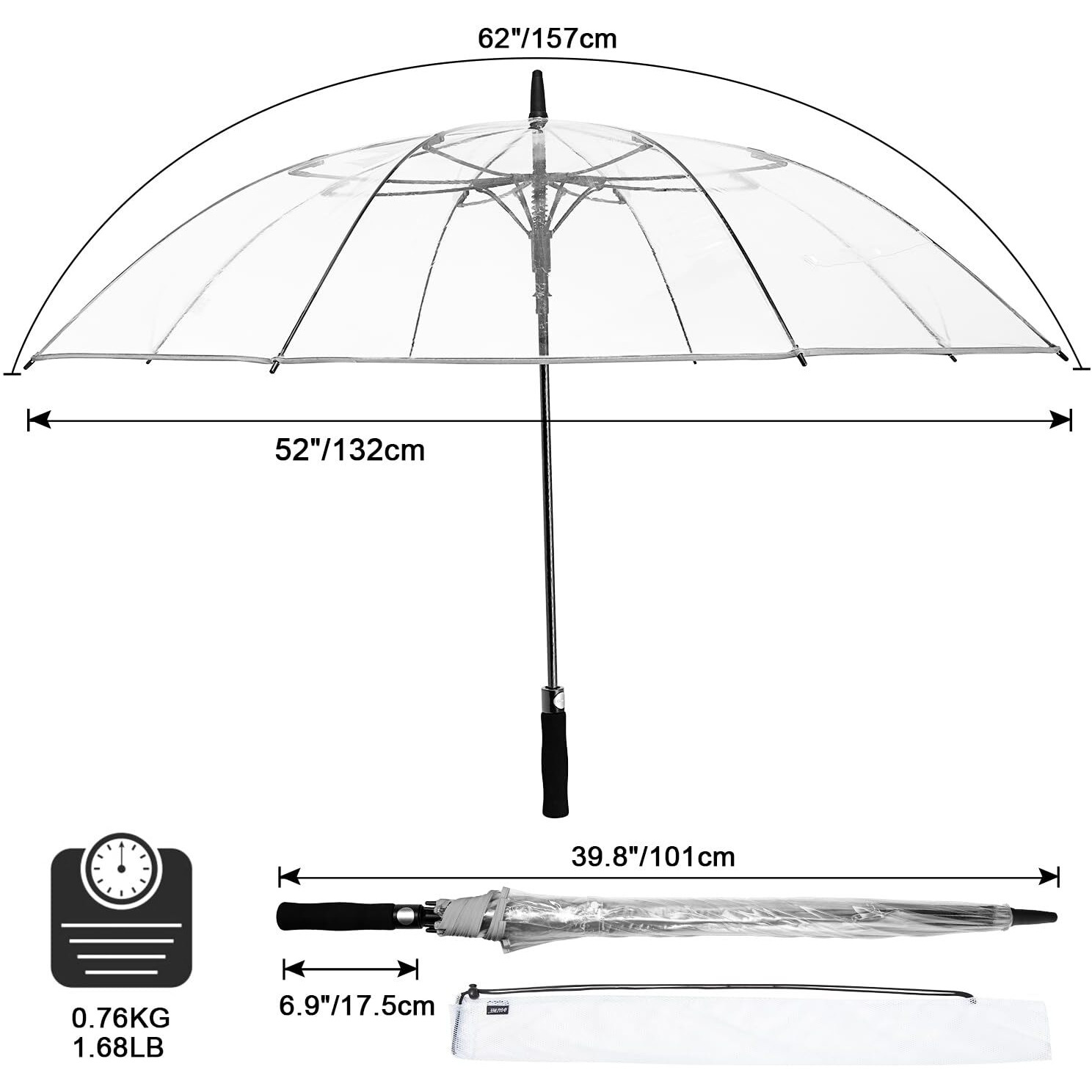 G4Free 62 Inch Clear Golf Umbrella Transparent Auto Open Large Stick Umbrella Oversized Windproof Waterproof With Sleeve For Women Men