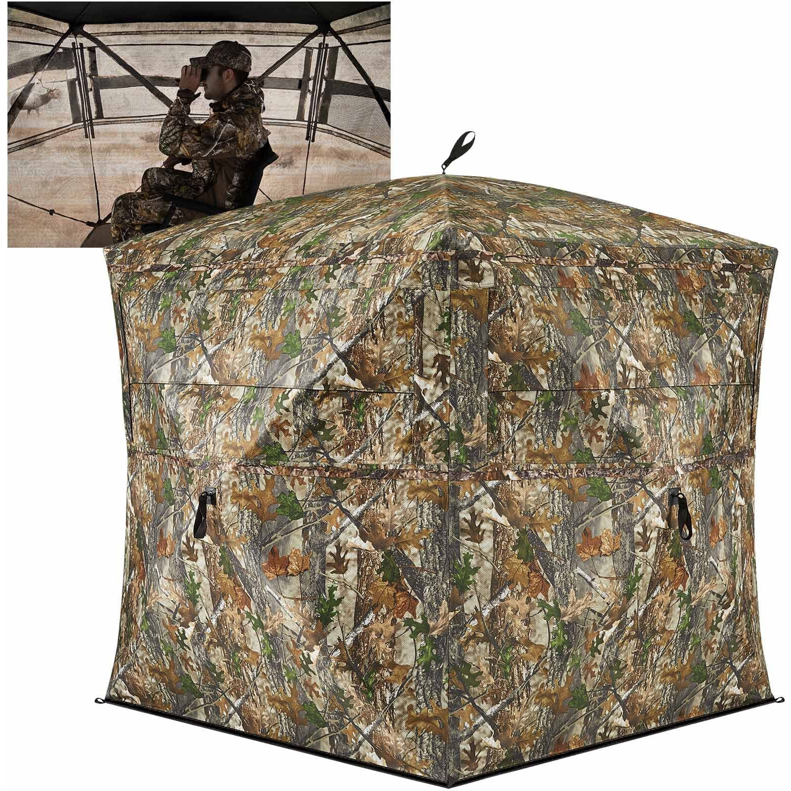 Tidewe Hunting Blind See Through With Carrying Bag, 2-3 Person Pop Up Ground Blinds 270 Degree, Portable Durable Hunting Tent For Deer & Turkey Hunting (Camouflage)