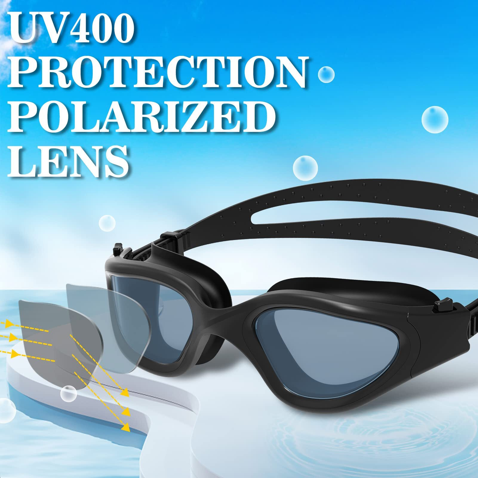 Win.Max Polarized Swimming Goggles Swim Goggles Anti Fog Anti Uv No Leakage Clear Vision For Men Women Adults Teenagers (All Black/Polarized Smoke Lens)
