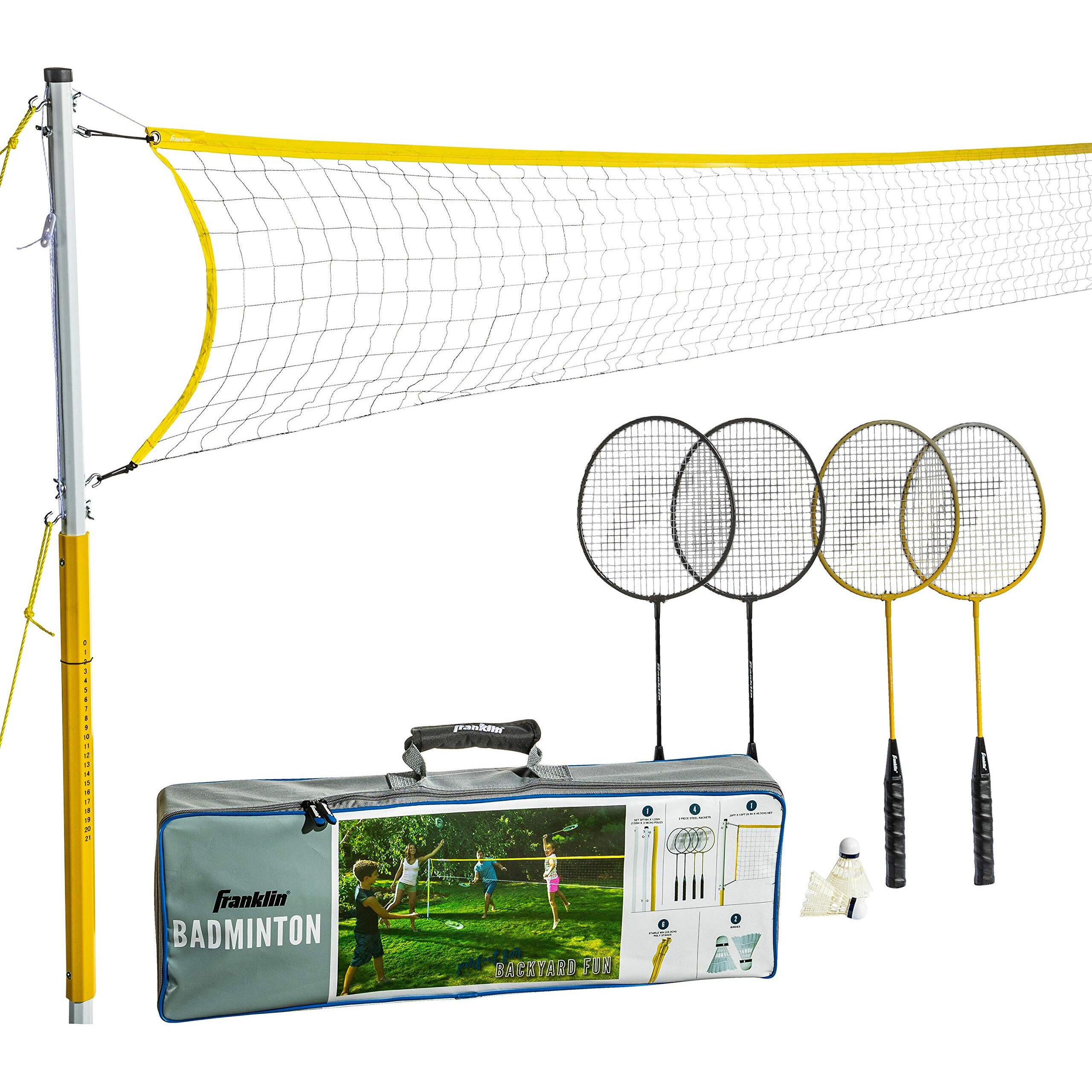 Franklin Sports Badminton Set - Backyard + Beach Badminton Net Set - Rackets And Birdies Included - Portable 4 Player Badminton Game - Family