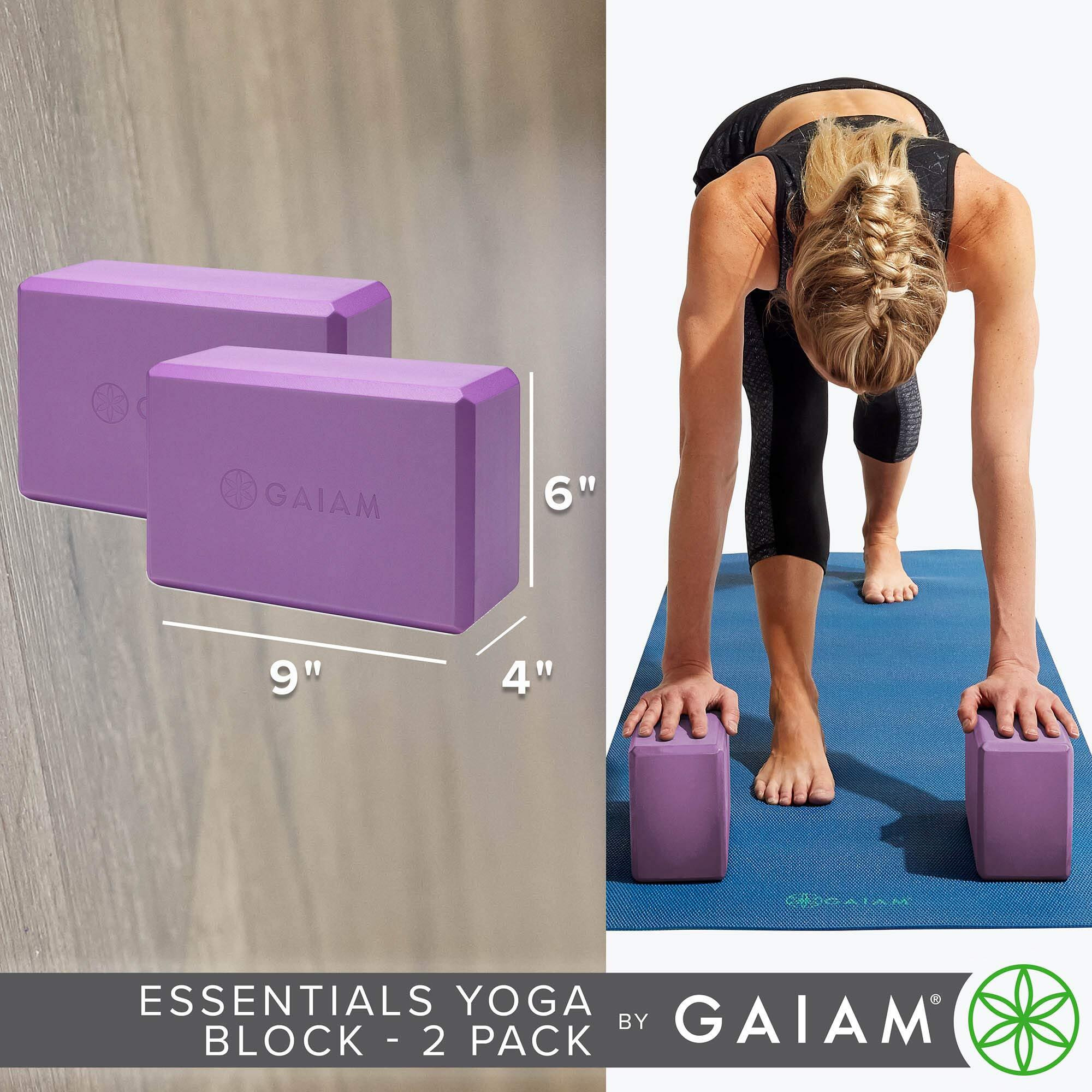 Gaiam Essentials Yoga Block (Set Of 2) - Supportive Latex-Free Eva Foam Soft Non-Slip Surface For Yoga, Pilates, Meditation, Deep Purple