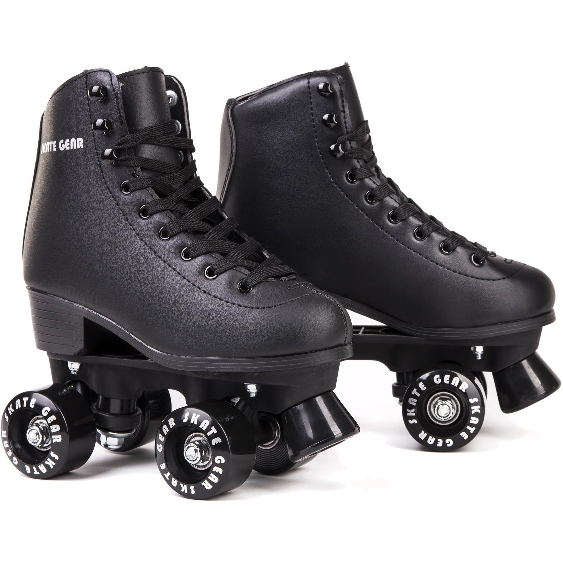 Skate Gear Extra Support Quad Roller Skates For Kids And Adults (Black, Women's 10 / Men's 9)