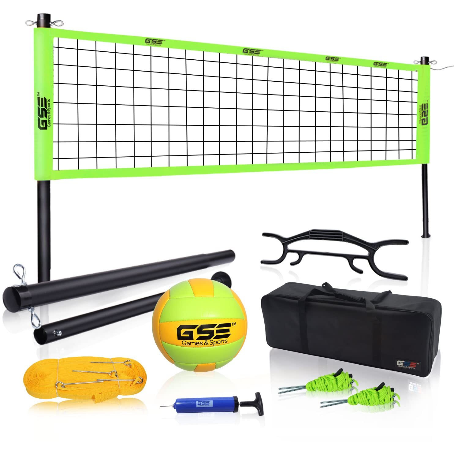 Gse Outdoor Portable Volleyball Net Set For Backyard Beach Professional Volleyball Net System With Volleyball, Aluminum Poles, Winch System, Pump, And Carrying Bag(Professional)