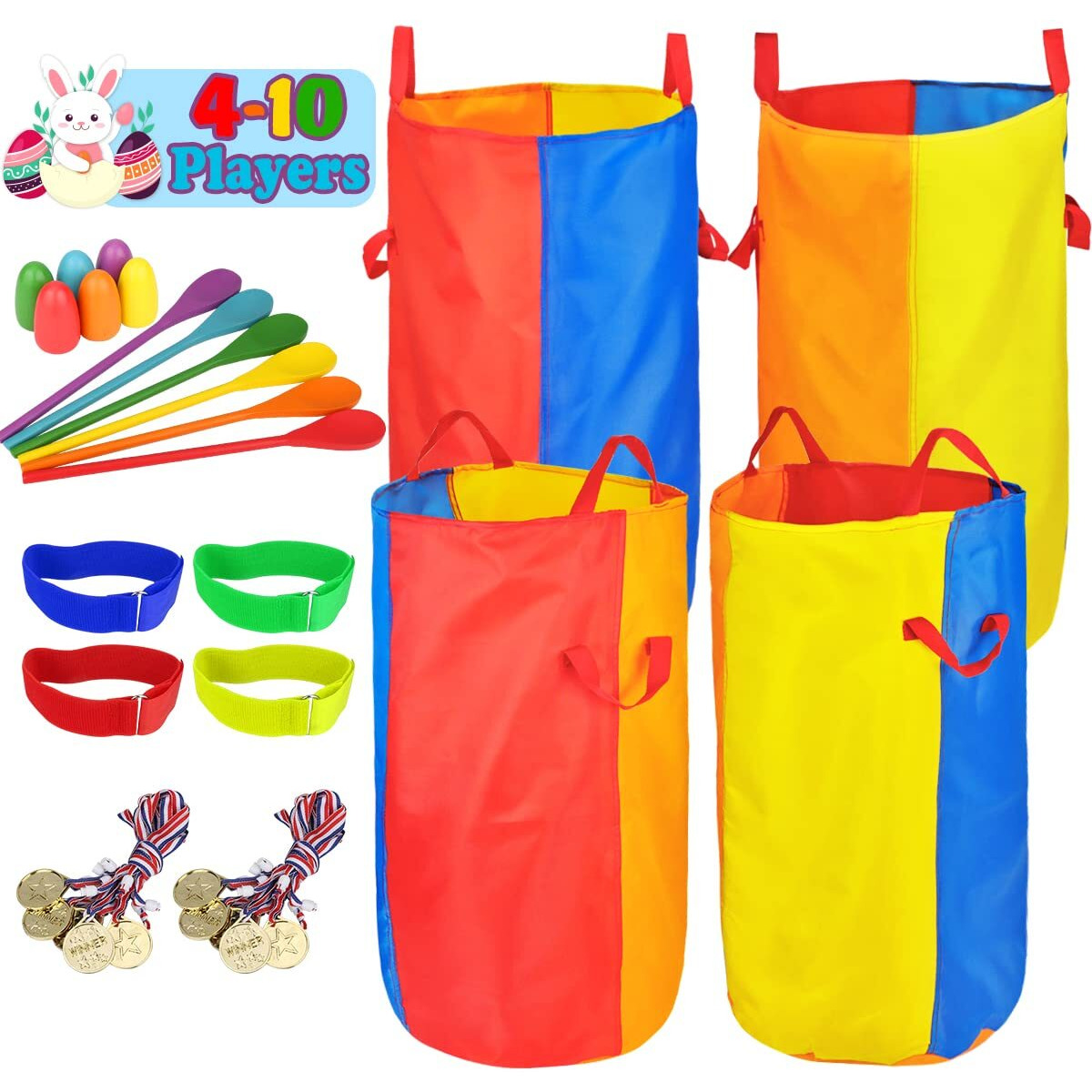 Dreampark Outdoor Games Potato Sack Race Bags For Kids Adults 4-10 Players, Carnival Birthday Party Easter Field Day Games Outside Lawn Yards Family Reunion Games 3 Legged Race And Egg Spoon Race