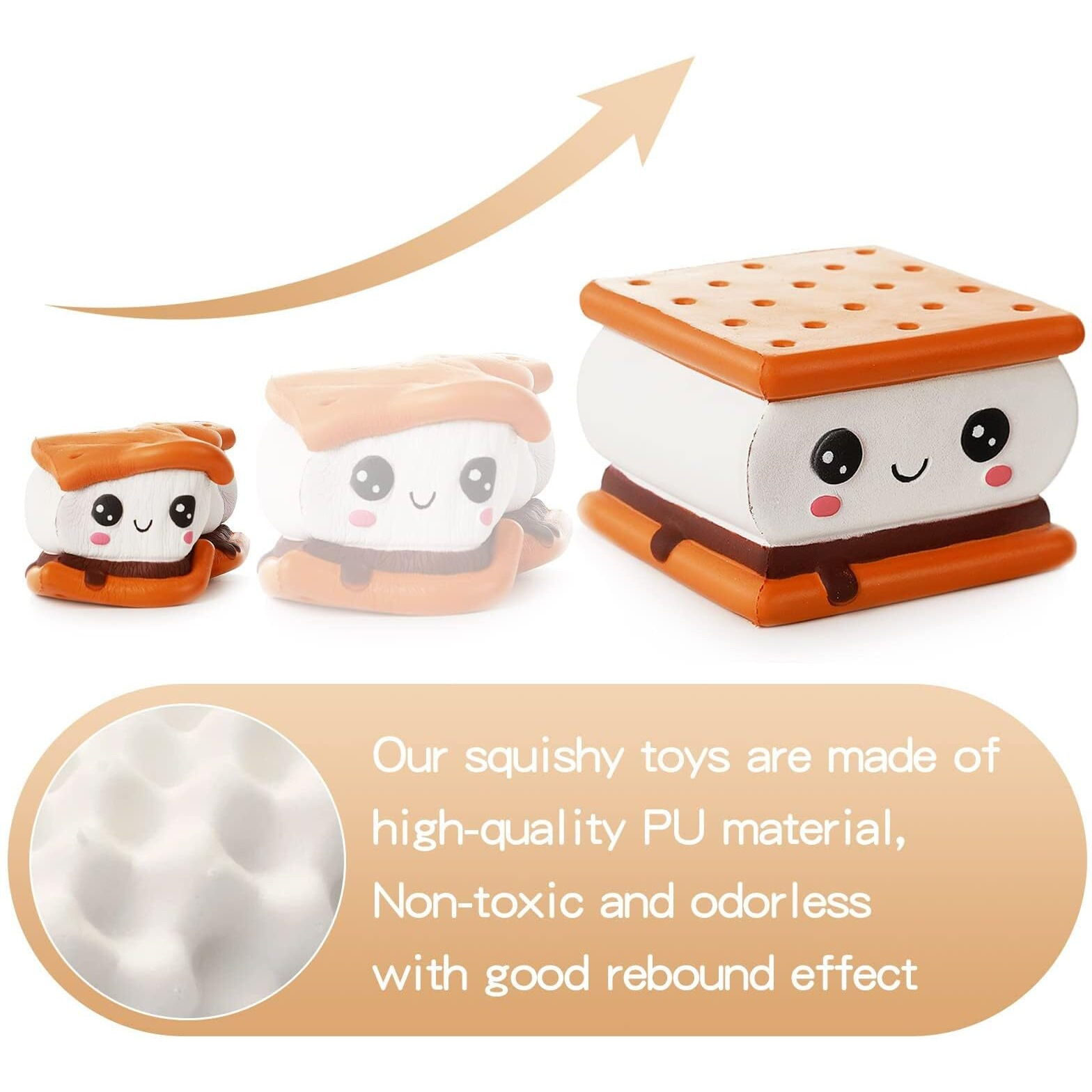 Anboor Squishies Smore Slow Rising Squishy Toy For Kids Soft Cookies Sandwich Scented Stress Relief Realistic Food Cute Squeeze Squish Toy
