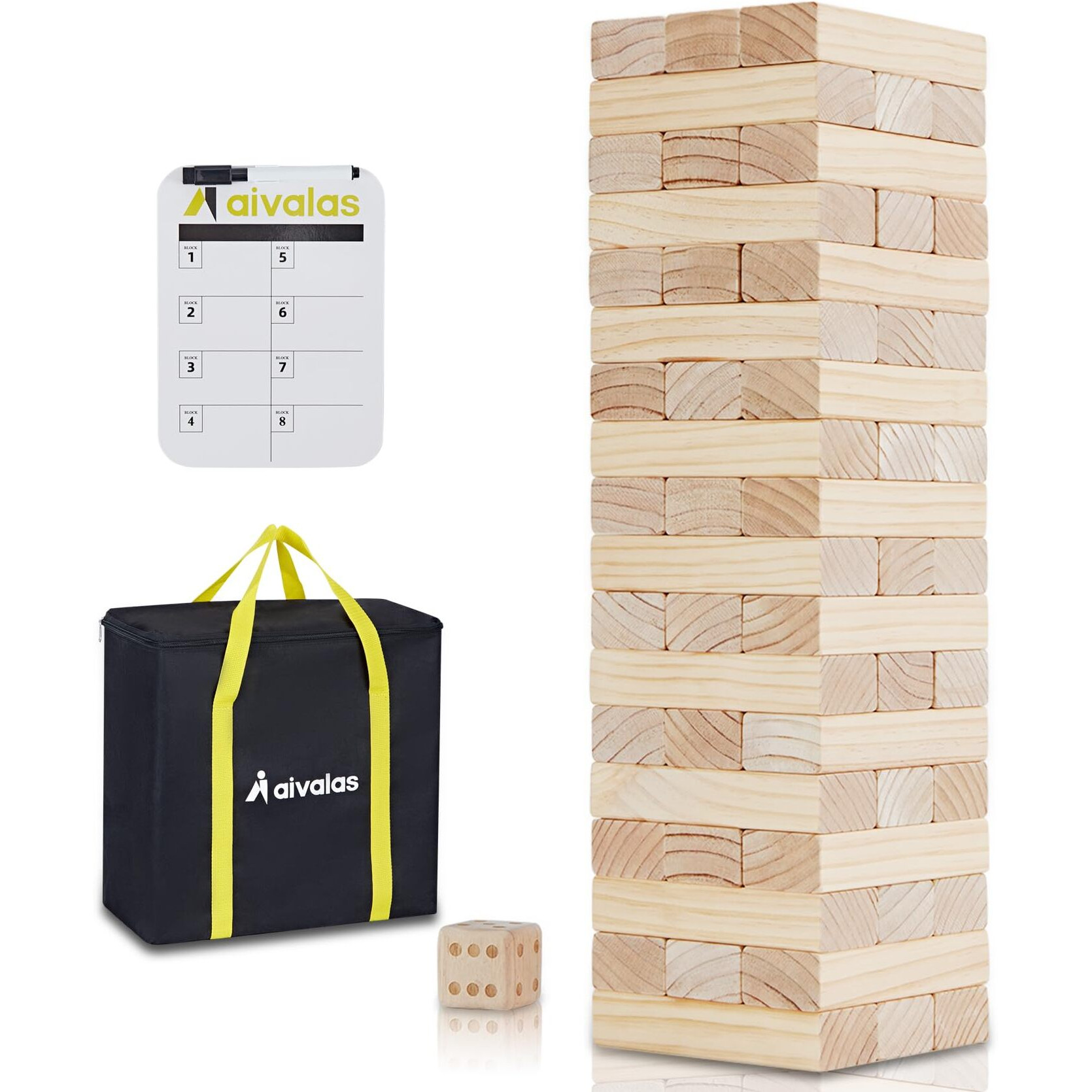 Aivalas Giant Tumble Tower, Wooden Stacking Block Game With Scoreboard&Carrying Bag, Classic Outdoor Backyard Lawn Game For Kids Adults Family (4.2Ft)- 56 Pieces