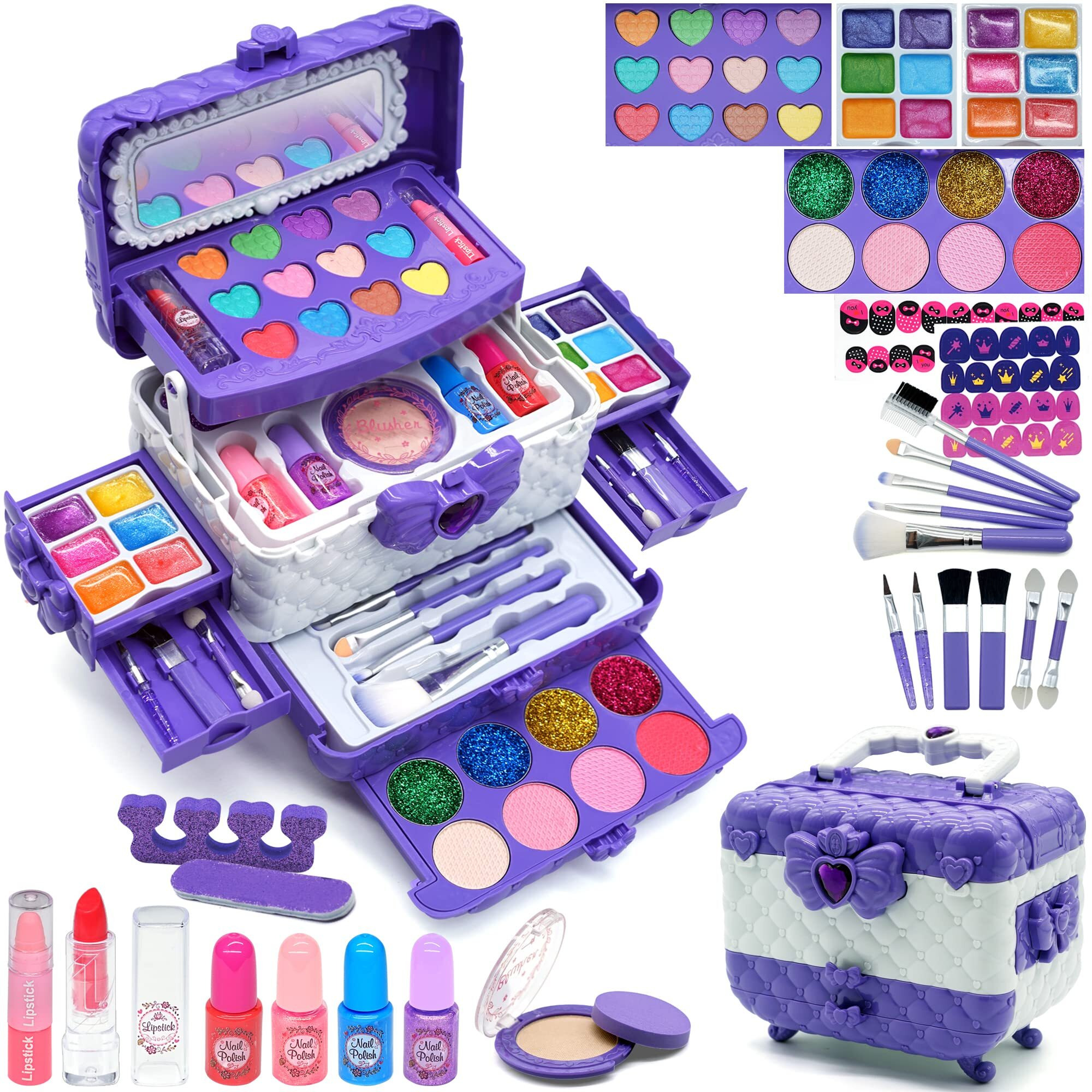 Kids Makeup Kit For Girl Toys - Toys For Girls Makeup Girls Princess Gift Non Toxic Toddlers Cosmetic Kits,Child Play Makeup Toys For Girls, Age 4-10Year Old Children Gift