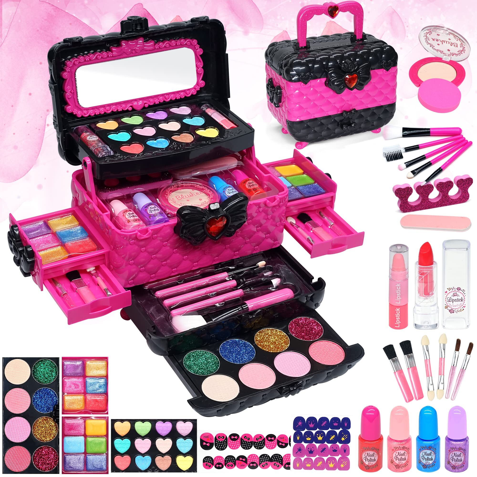 Kids Makeup Kit Toys For Girls - Child Real Makeup Toys For Girls, Washable Make Up For Little Girls, Non Toxictoddlers Pretend Cosmetic Kits,Age3-12 Year Old Children Gift
