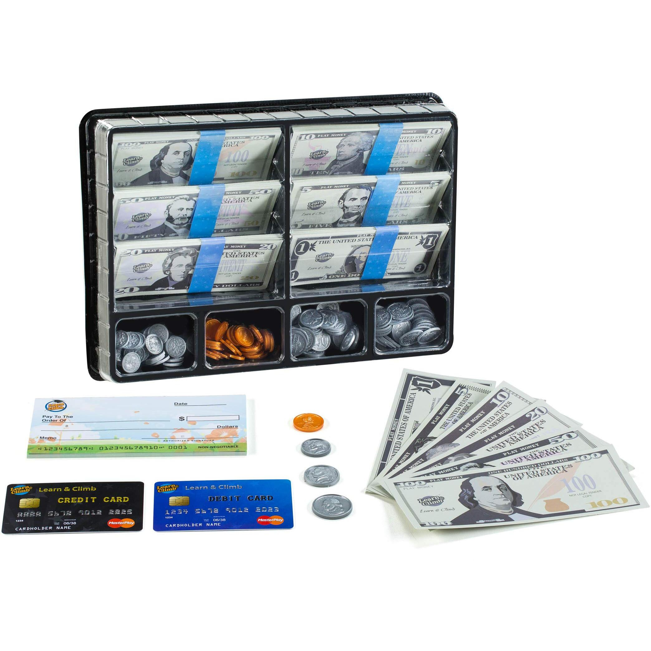 Play Money Set For Kids, Fake Money For Pretend Play - Looks Real, Best Toy Money For Play And Learning - Kit Includes Bills, Coins, Credit Card, And Checkbook
