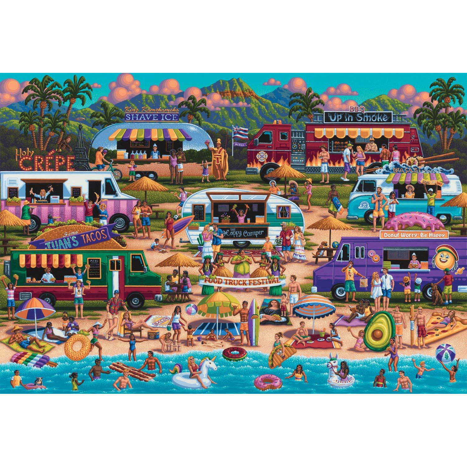 Hawaiian Food Truck Festival - 2000 Piece Jigsaw Puzzle For Adults Challenging Puzzle Perfect For Game Nights - 2000 Piece Finished Size Is 38.50 X 26.50