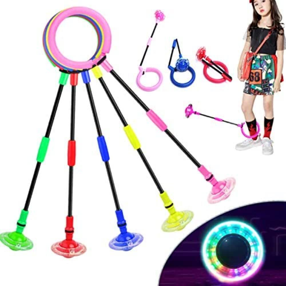 Flashing Jumping Ring Children Colorful Ankle Skip Jump Ropes Sports Swing Ball For Kids Boys Girls Toy (Pink)