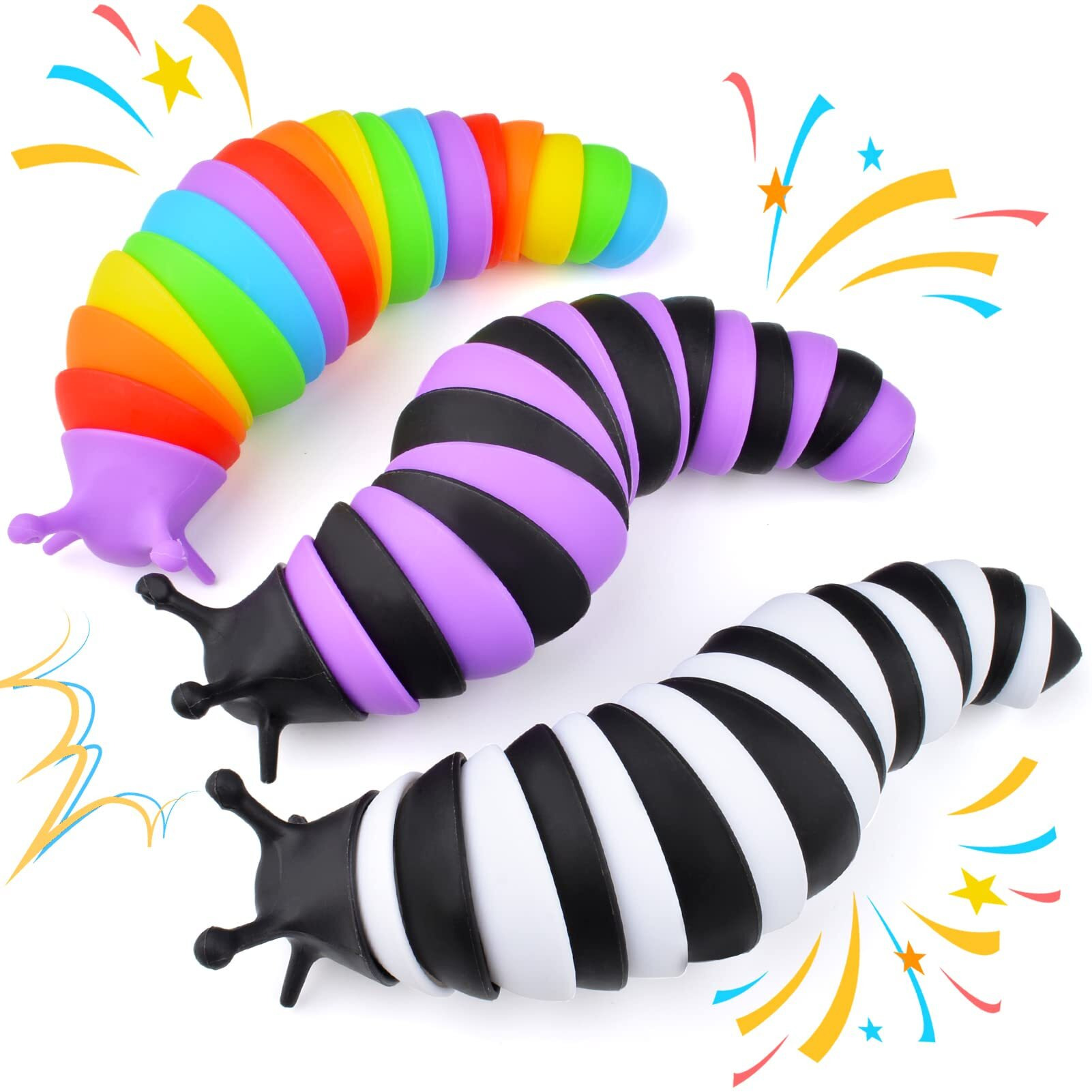 Cevioce Fidget Toys, Fidget Slugs Toy, Sensory Slug Fidget Toy For Kids & Adults, 3Pcs Cute Autism Sensory Toys For Autistic Children, Toddler Toys| Stress Relief Toy, Great Gift For Adhd