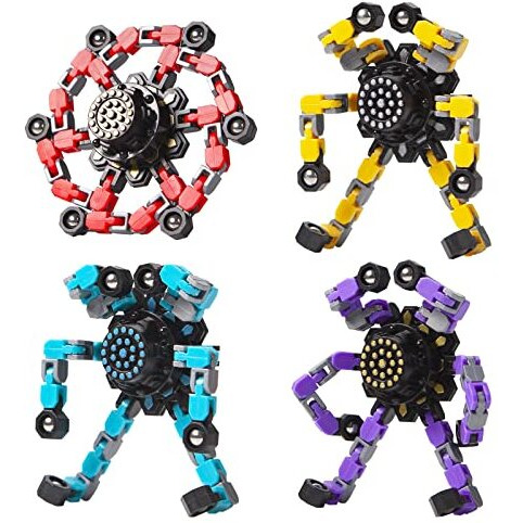 Transformable Fidget Spinners 4 Pcs For Kids And Adults Stress Relief Sensory Toys For Boys And Girls Fingertip Gyros For Adhd Autism For Kids Gifts (Fidget Toys 4Pc)