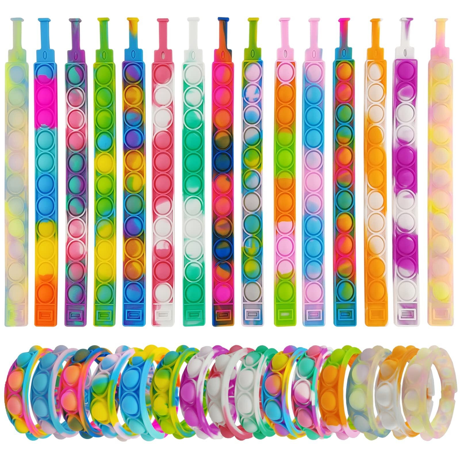 30 Pcs Pop Bracelet Bubble Fidget Toys For Party Favors, Hand Finger Silicone Wristband Bulk For Student Classroom Prizes, Goodie Bag Fillers Stuffers Birthday Christmas Valentine Gifts For Kid