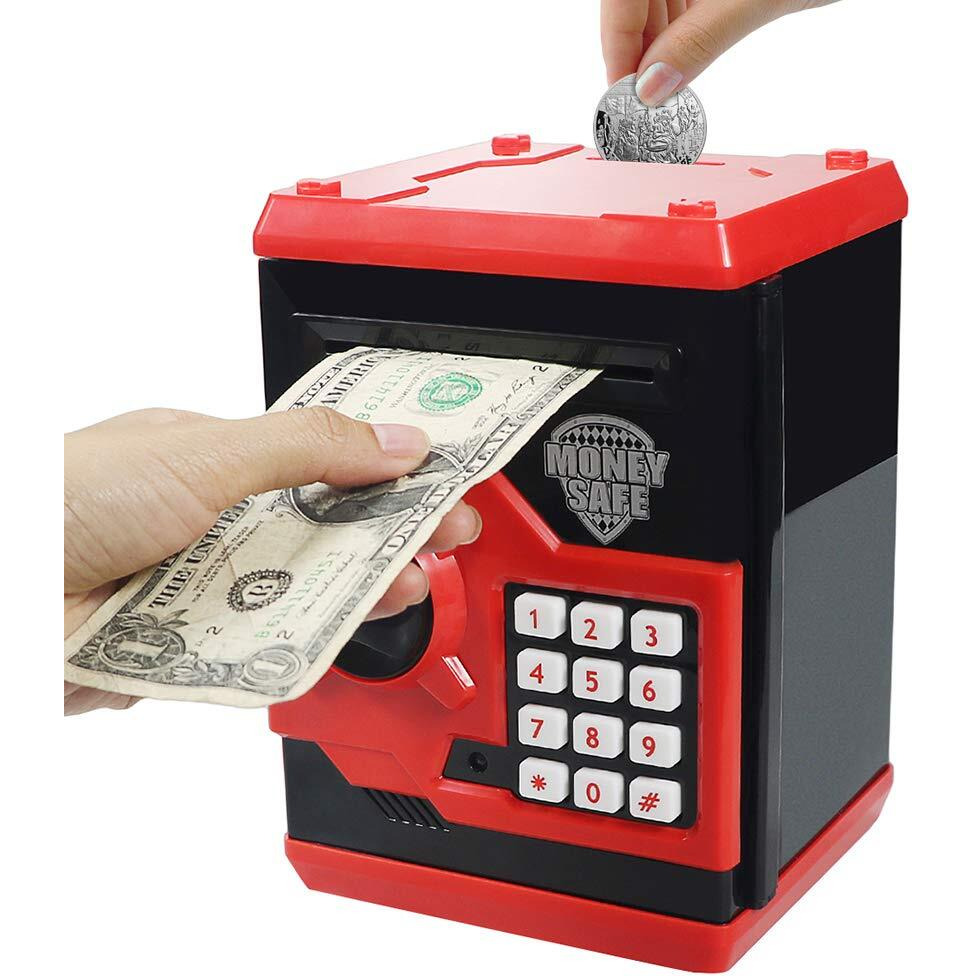 Husan Piggy Banks For Kids, Electronic Password Code Money Banks Atm Banks Box Coin Bank For Children Boys And Girls (Black/Red)