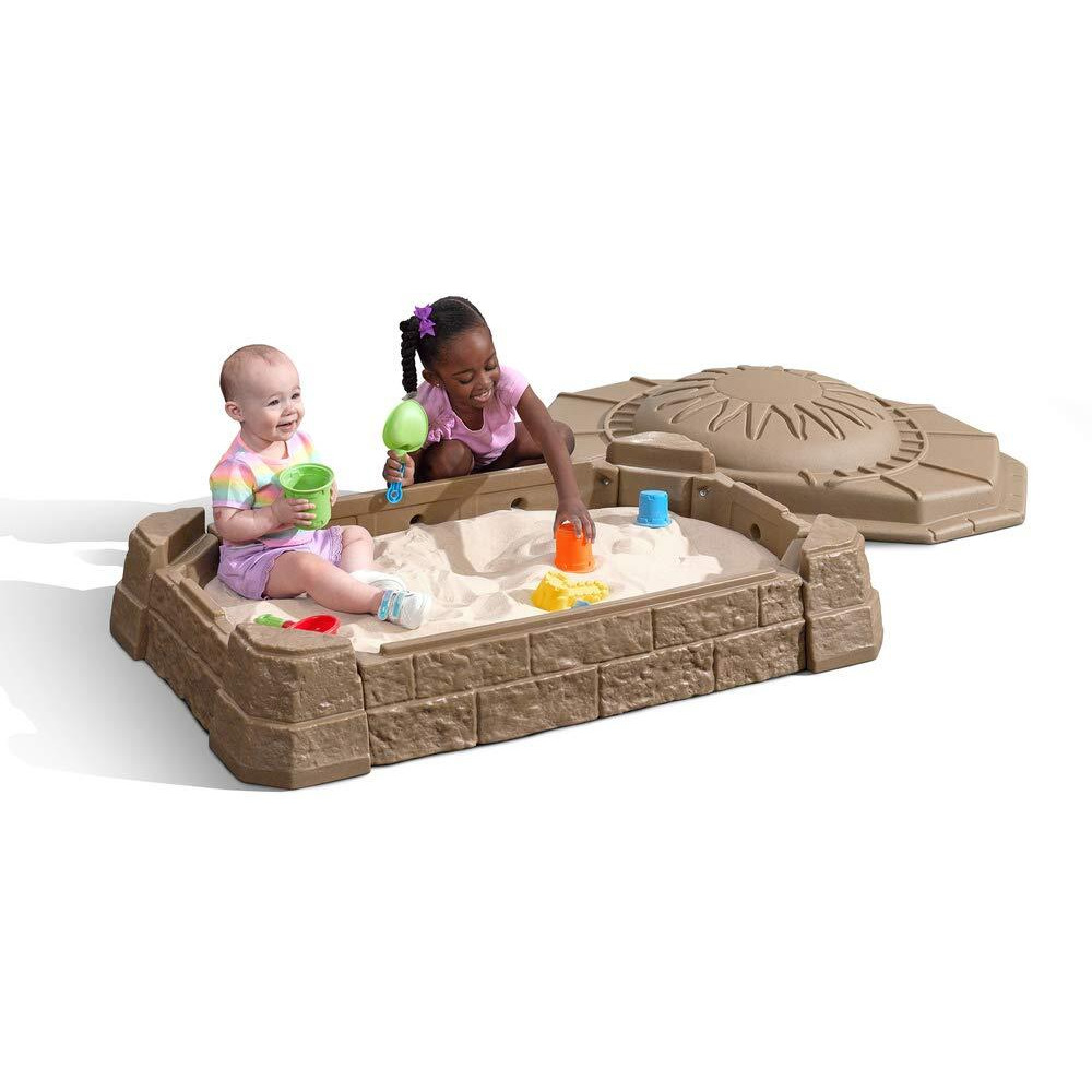 Step2 Naturally Playful Sandbox Ii, Kids Sand Activity Sensory Play Pit, 7 Piece Accessory Kit, Toddler Summer Outdoor Toys, 1+ Years Old
