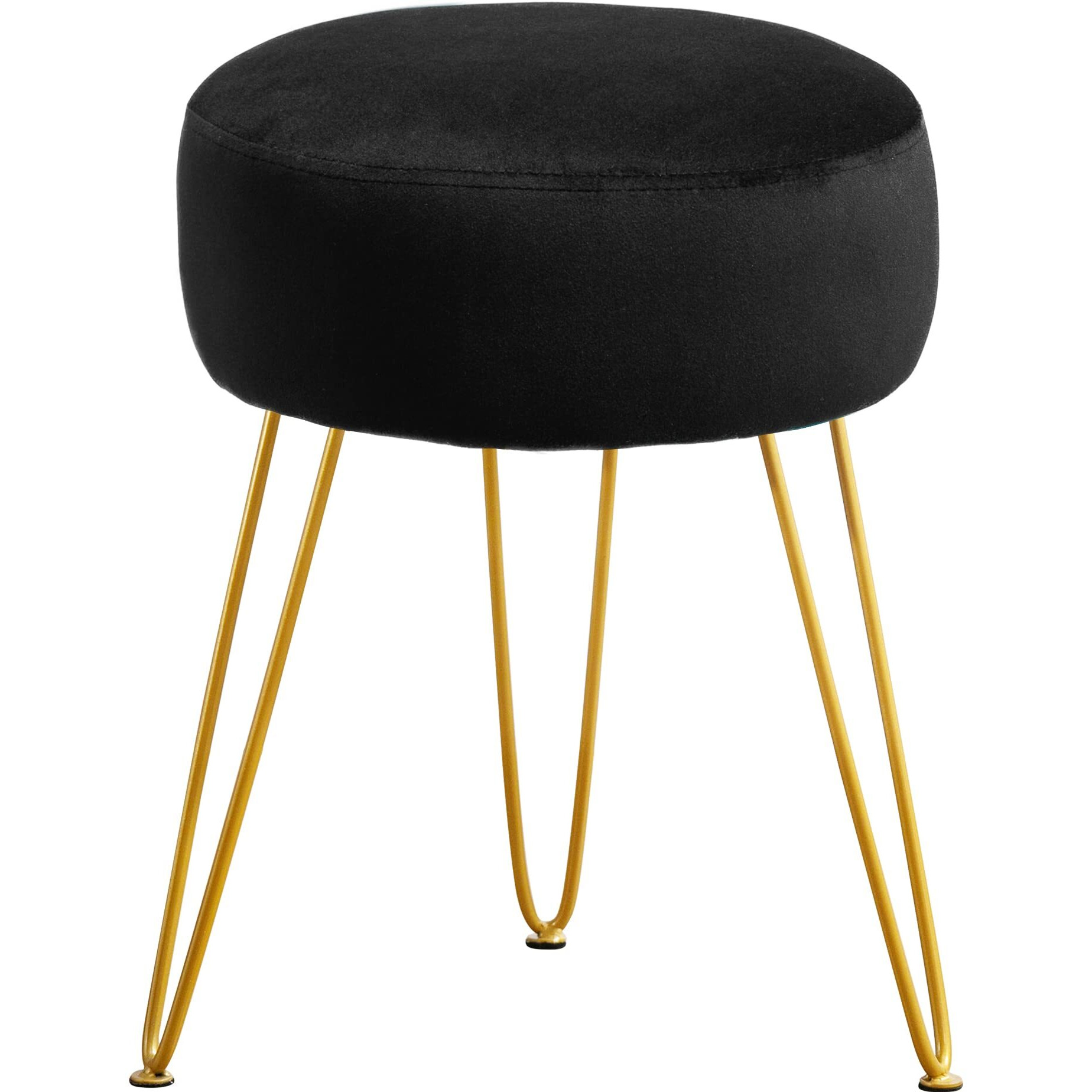 Lue Bona Vanity Stool, Black Vanity Stools For Makeup Room, Round Ottoman Foot Stool, Velvet Footrest Vanity Chair For Bathroom Vanity, Bedroom, Living Room, Entryway, Offices