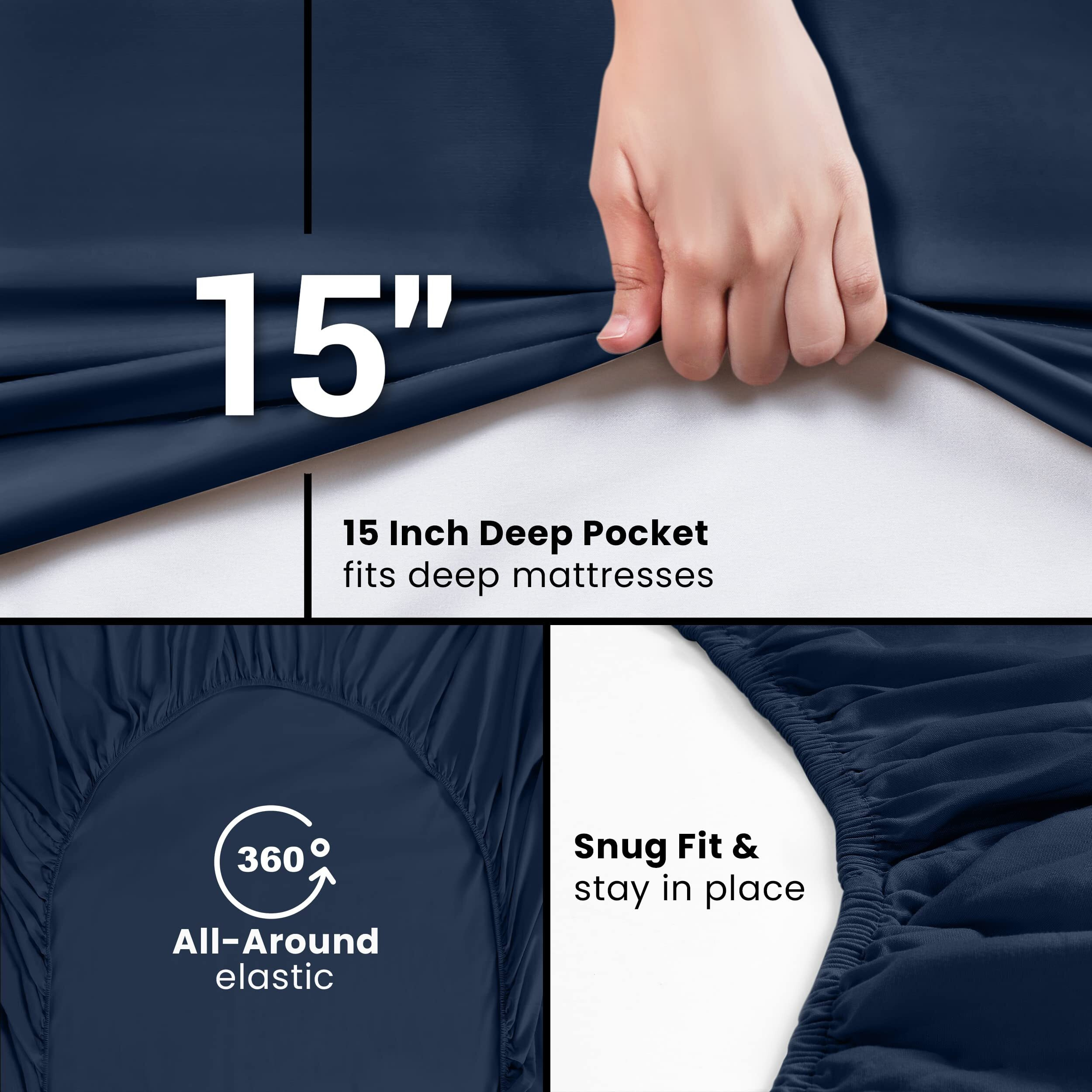 Utopia Bedding Twin Fitted Sheet - Bottom Sheet - Deep Pocket - Soft Microfiber - Shrinkage And Fade Resistant - Easy Care - 1 Fitted Sheet Only (Navy)