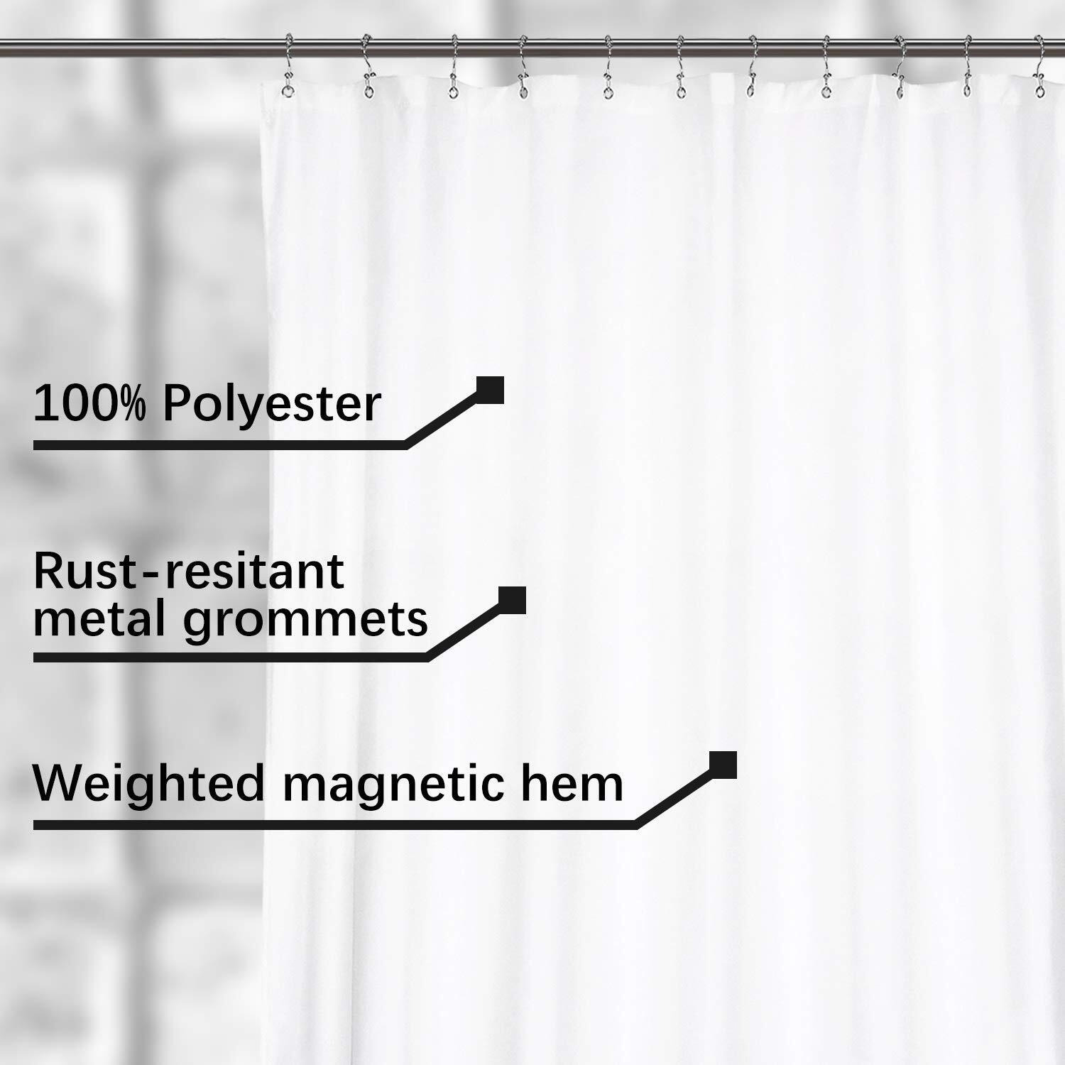 N&Y Home 84 Inch Extra Wide Fabric Shower Curtain Or Liner, Hotel Quality, Washable, Water Repellent Bathroom Curtains With Grommets, White, 84X72 Inches