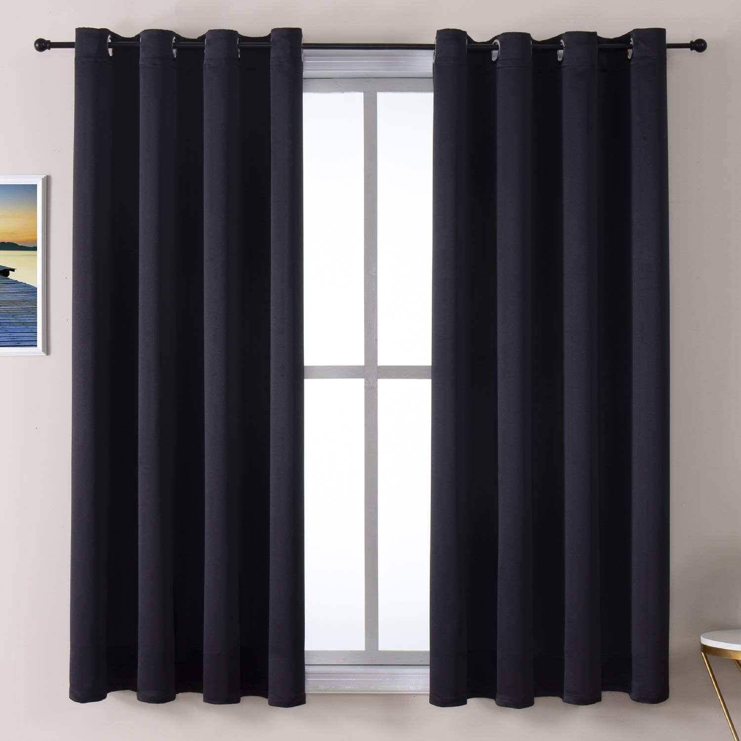 Chrisdowa Grommet Blackout Curtains For Bedroom And Living Room - 2 Panels Set Thermal Insulated Room Darkening Curtains (Black, 52 X 63 Inch)