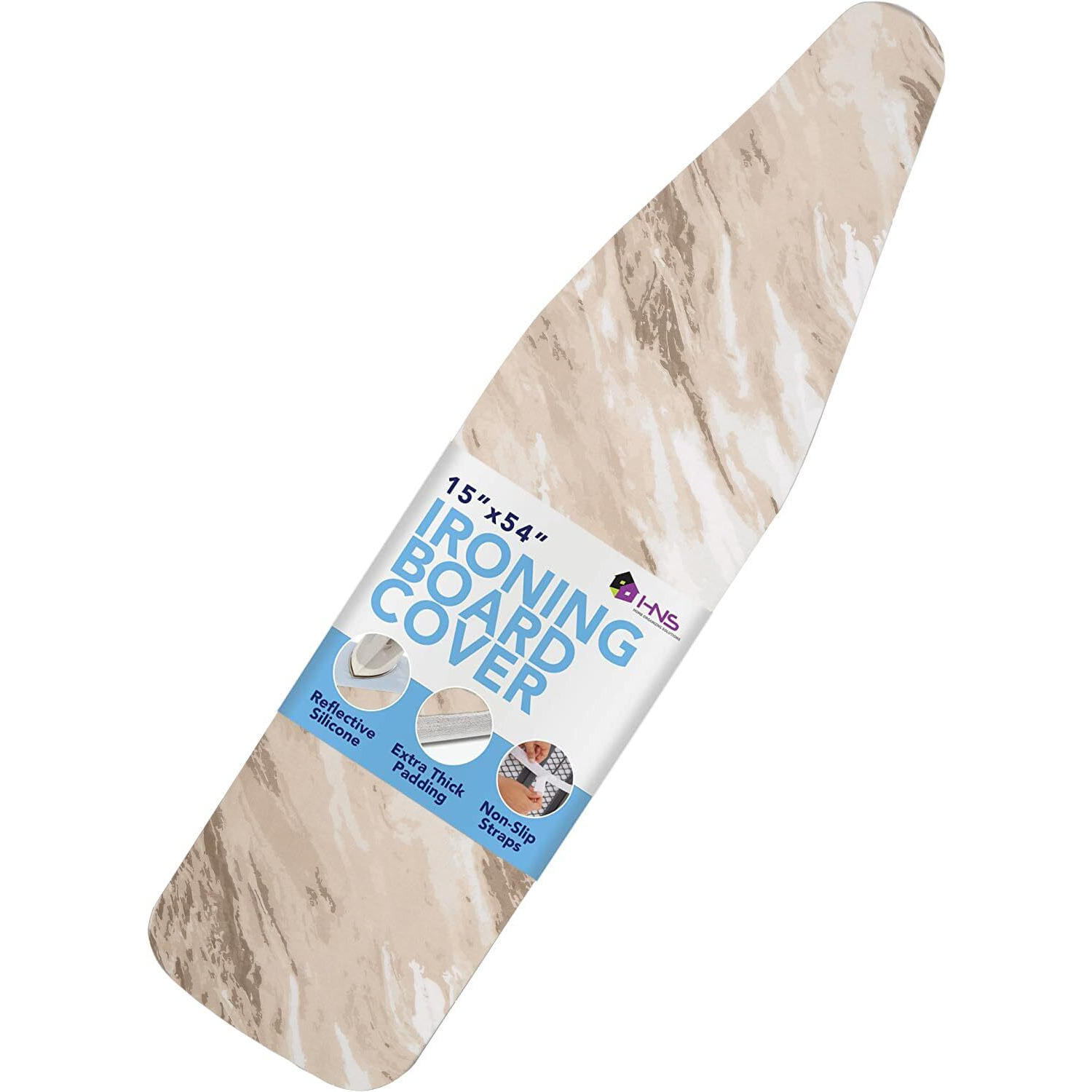 Holdn    Storage Ironing Board Cover And Pad - Iron Board Cover With Padding 15 "" X 54 "" - Iron Board Cover Large Fits All Standard Sizes - Heat Reflective Iron Pad For Table Top. Beige Marble.