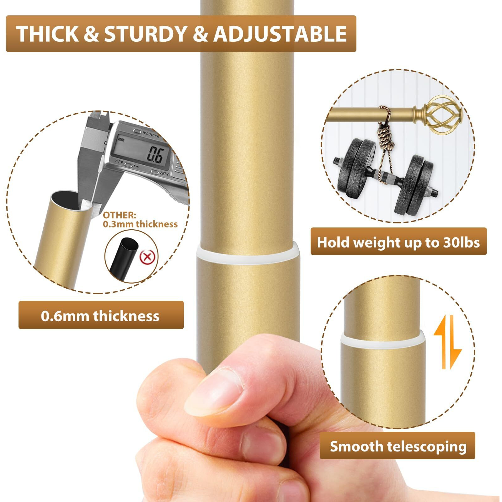 Kamanina 1 Inch Double Curtain Rod 72 To 144 Inches (6-12 Feet), Gold Curtain Rods For Windows 66 To 120, Heavy Duty Telescoping Drapery Rod With Twisted Cage Finials