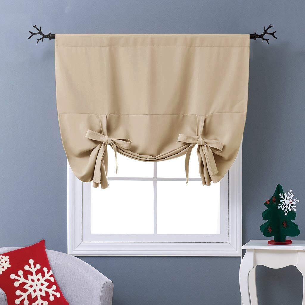 Nicetown Blackout Room Darkening Curtain - Tie Up Shade Blind Bathroom Window Covering For Living Room (Biscotti Beige, Rod Pocket Panel, 46 Inches W X 63 Inches L)